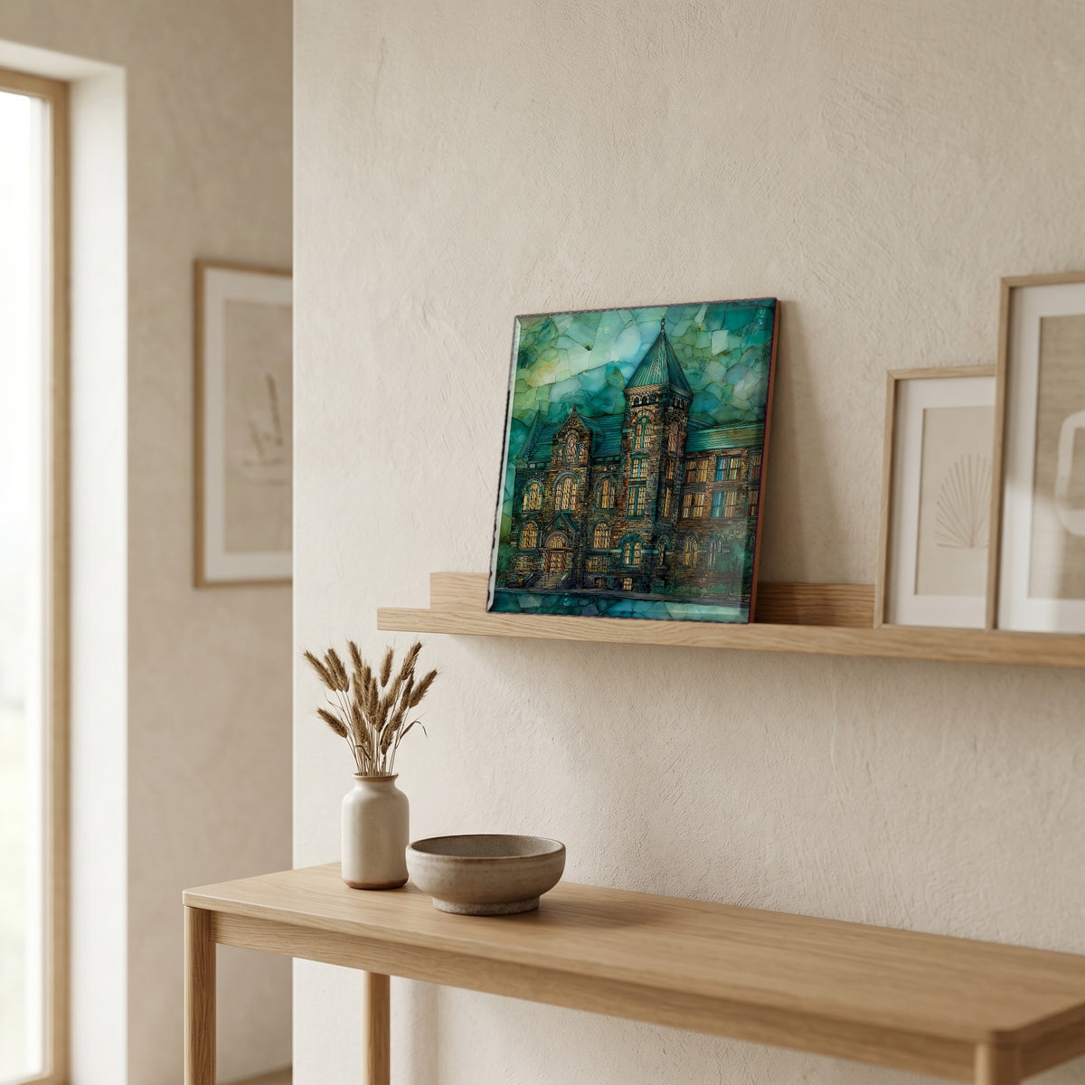 In the entryway, first thing you see.
