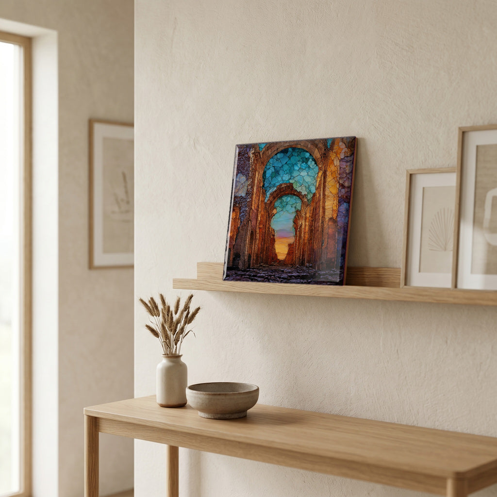 On a picture ledge, where the light comes in.