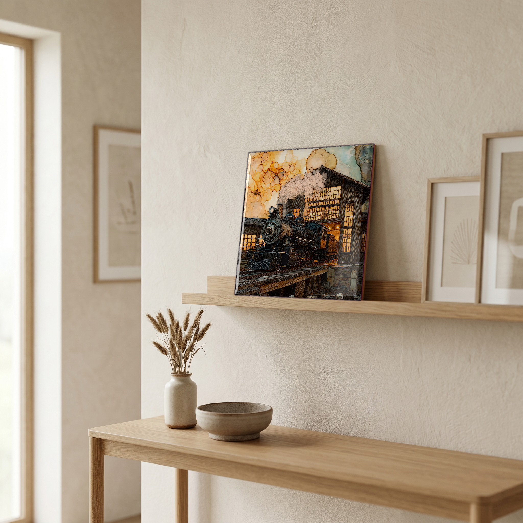 In the entryway, first thing you see.