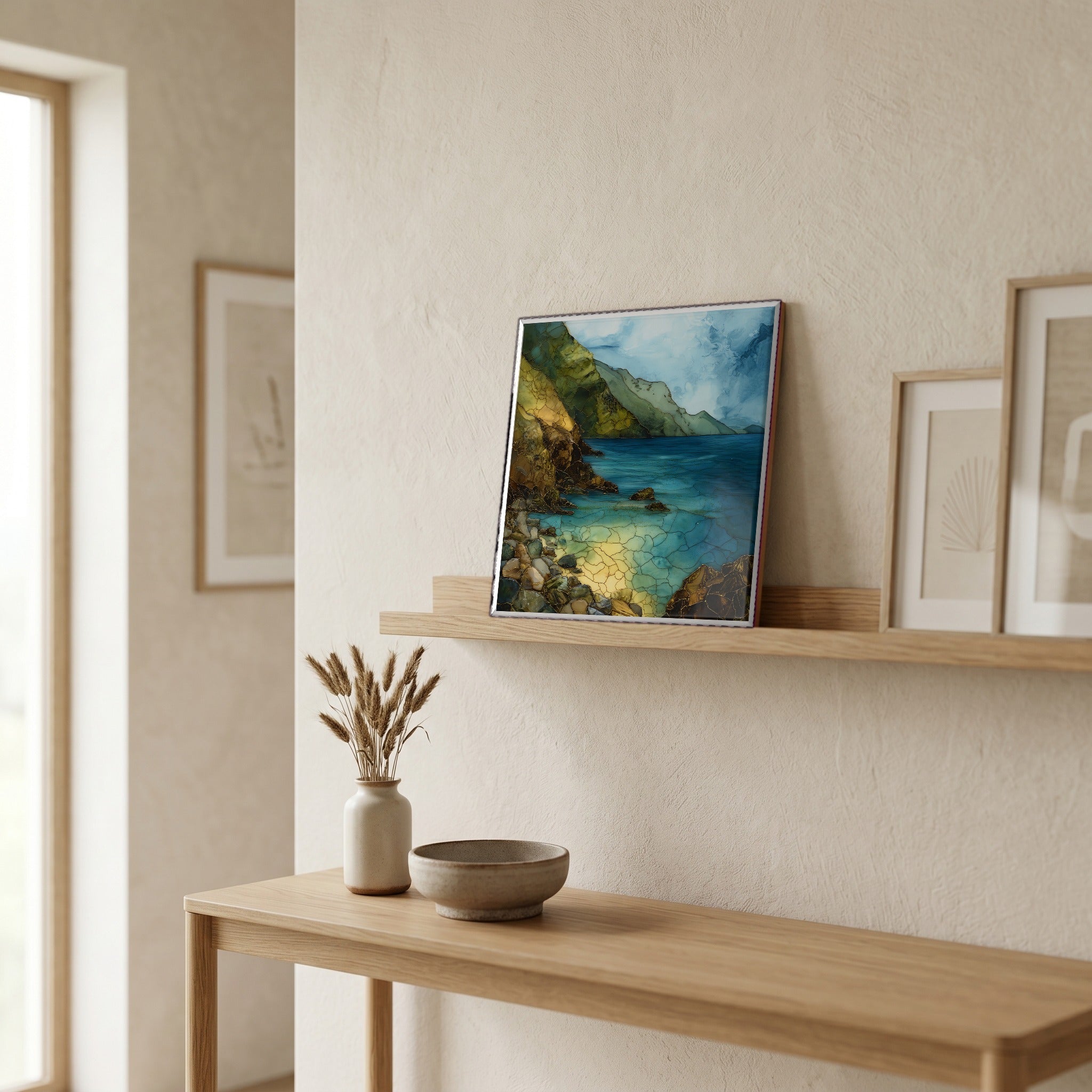 In the entryway, first thing you see.