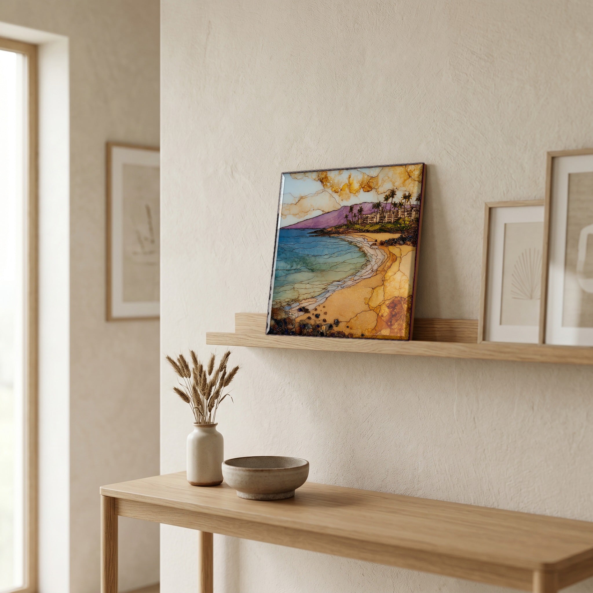 On a picture ledge, where the light comes in.