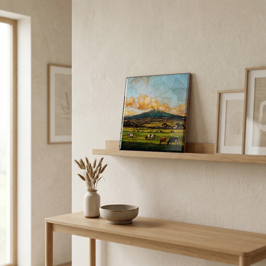 On a picture ledge, where the light comes in.
