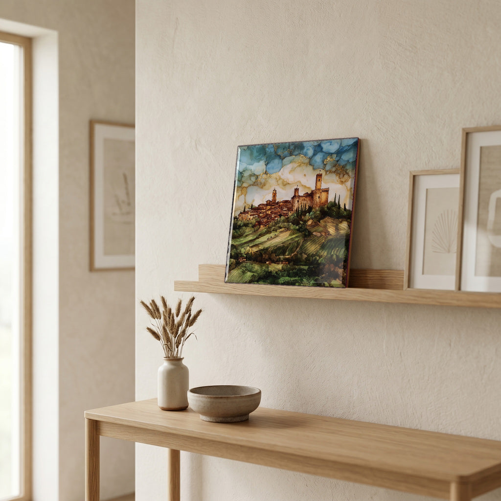 On a picture ledge, where the light comes in.