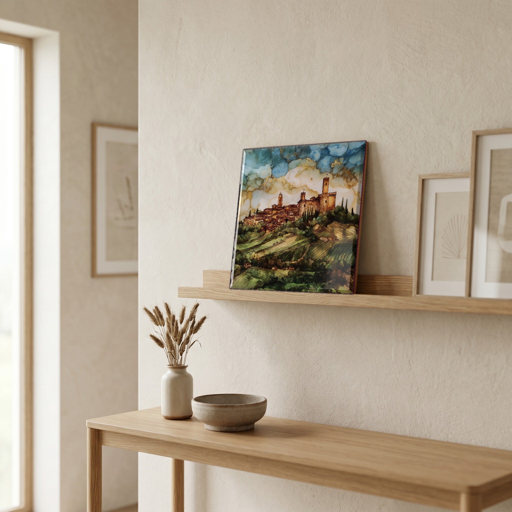 On a picture ledge, where the light comes in.