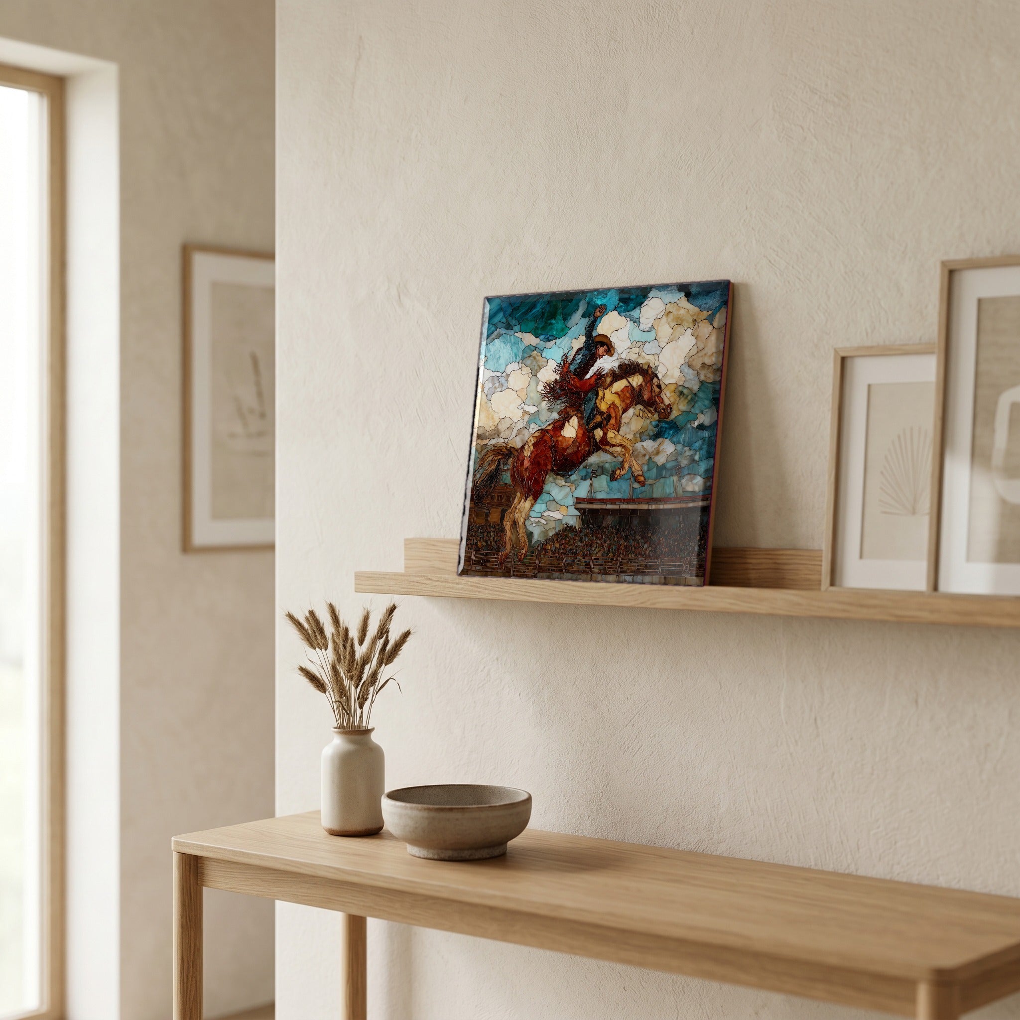 In the entryway, first thing you see.