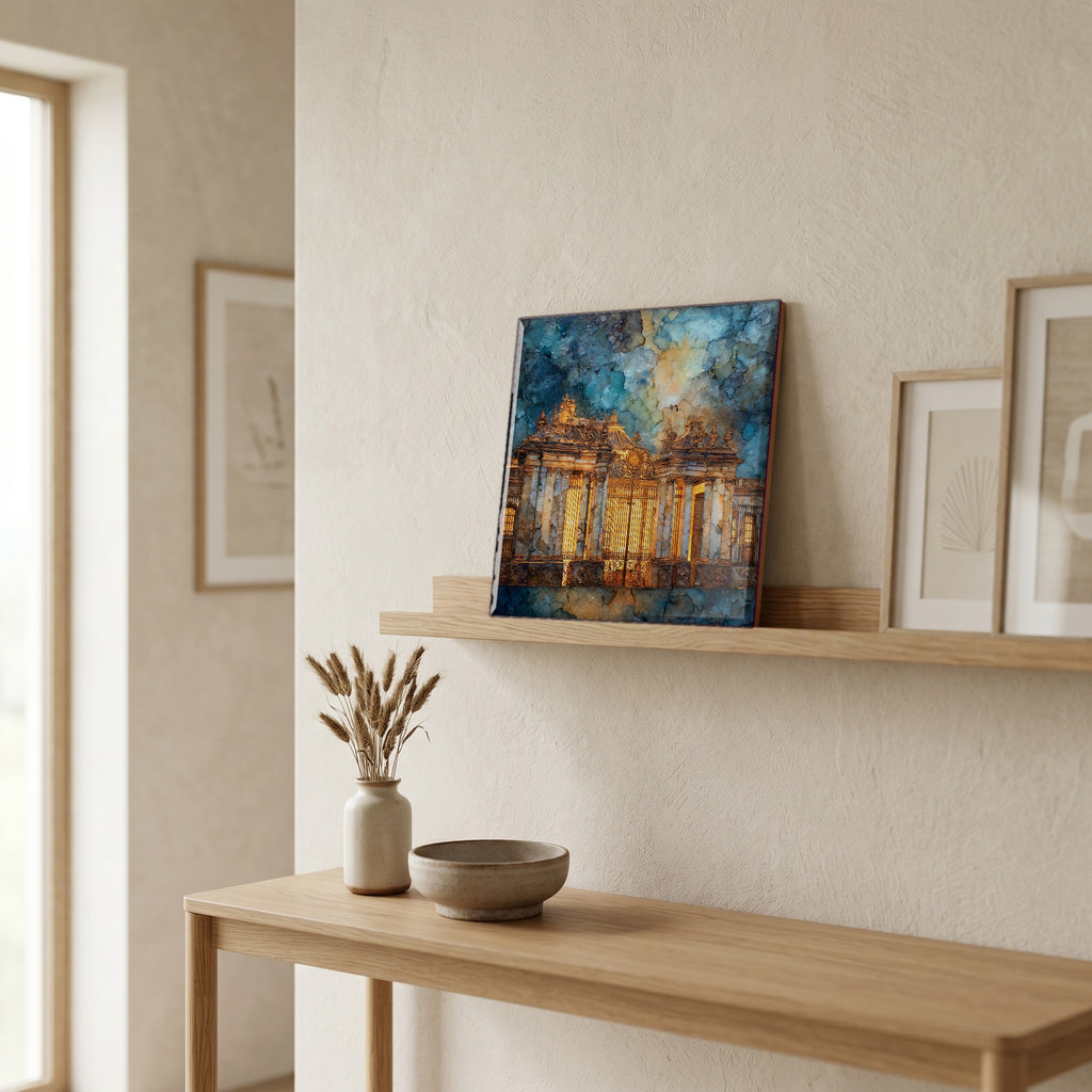 On a picture ledge, where the light comes in.