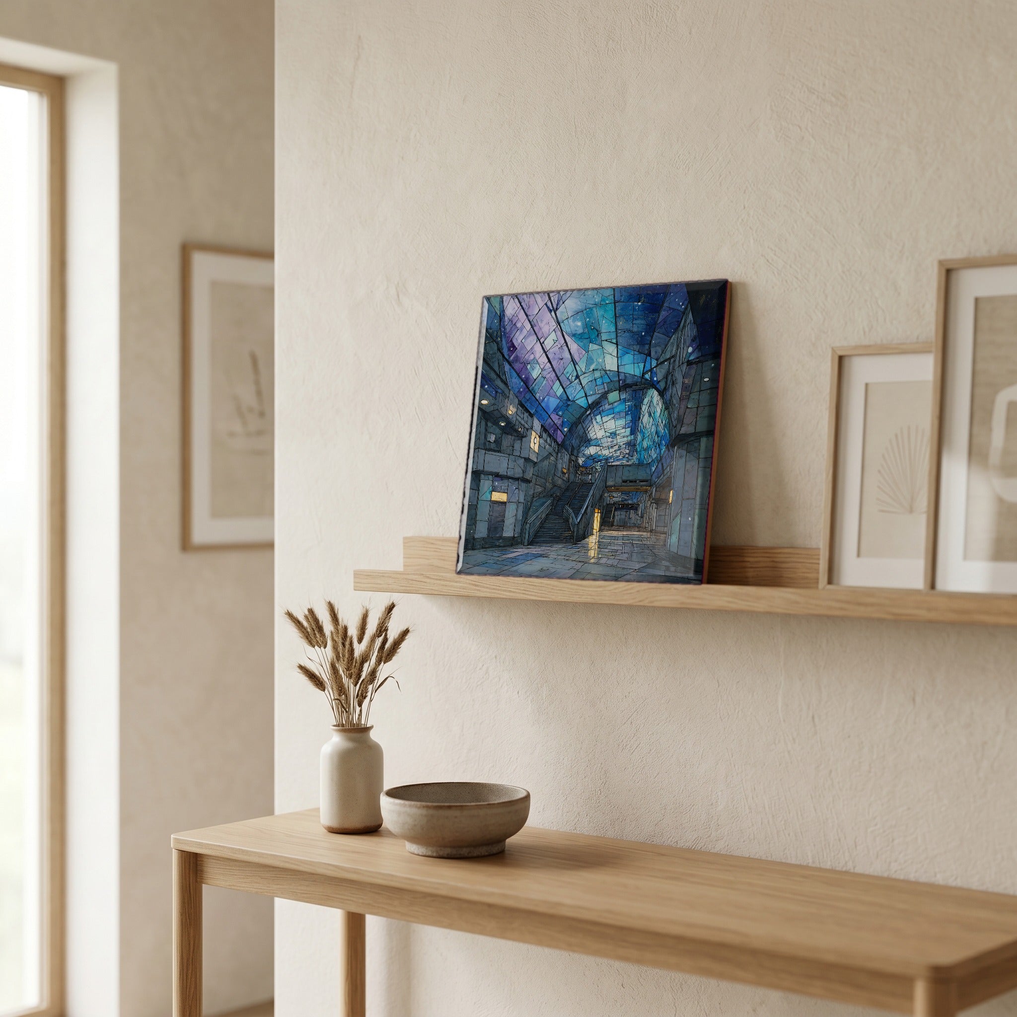 In the entryway, first thing you see.
