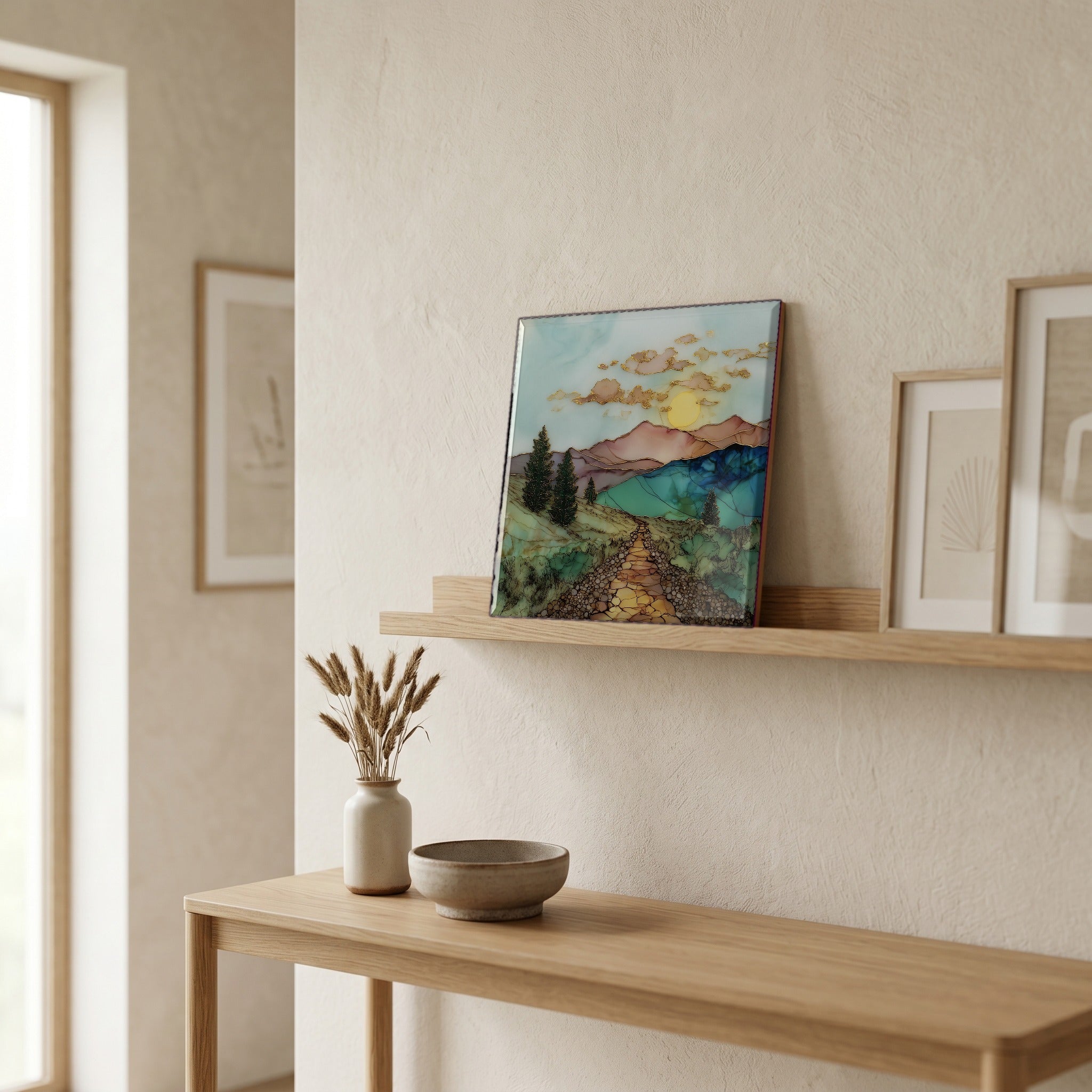 In the entryway, first thing you see.