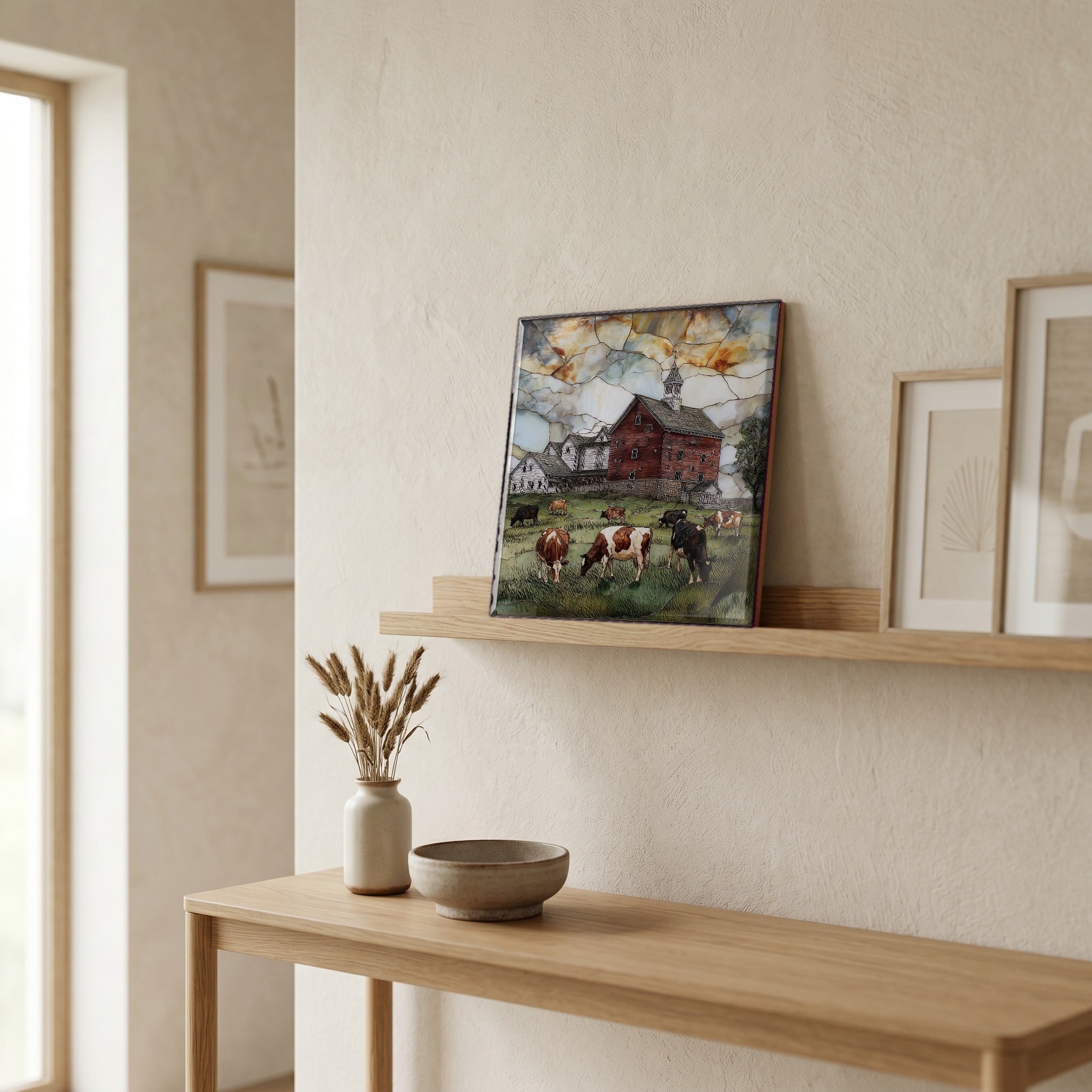 In the entryway, first thing you see.