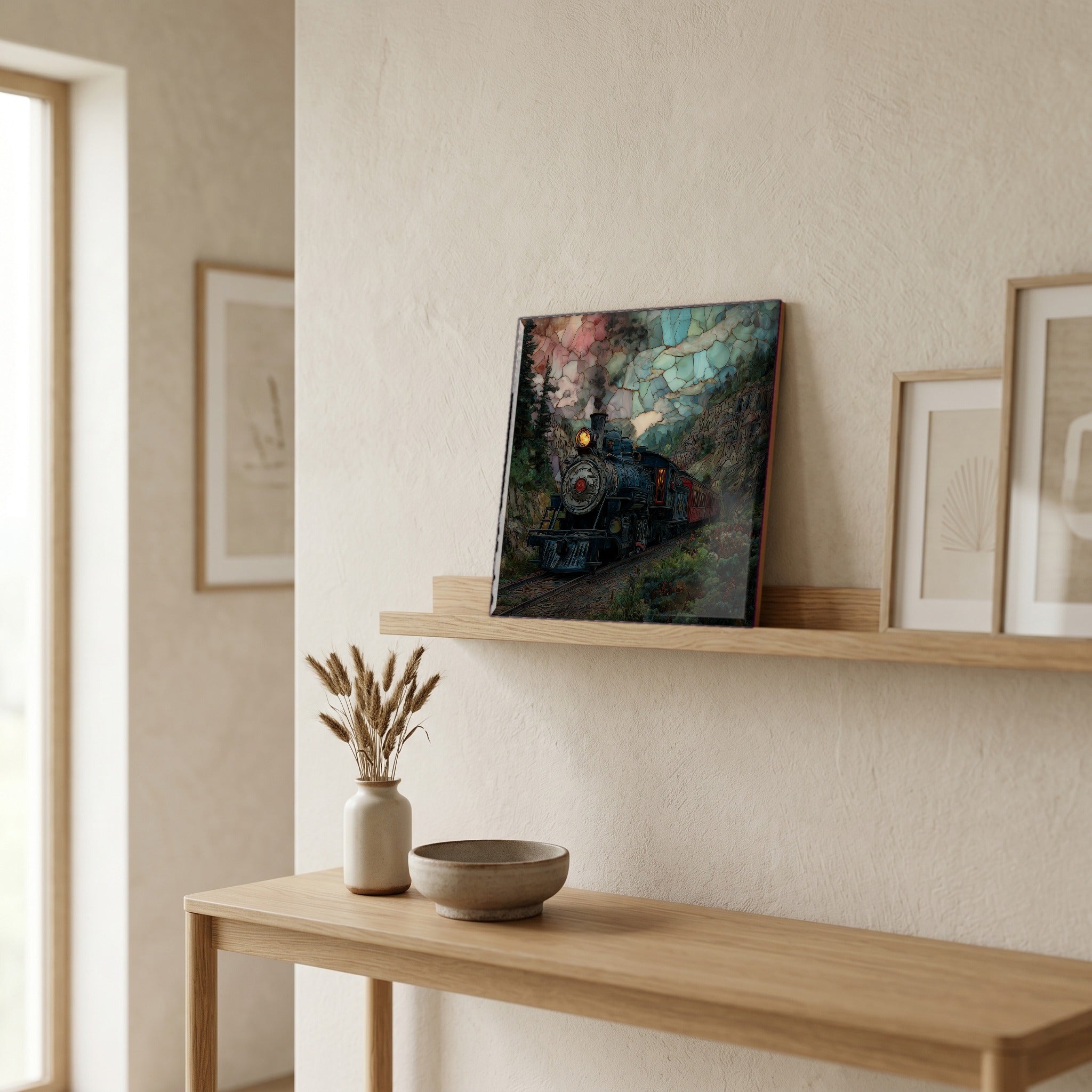 In the entryway, first thing you see.