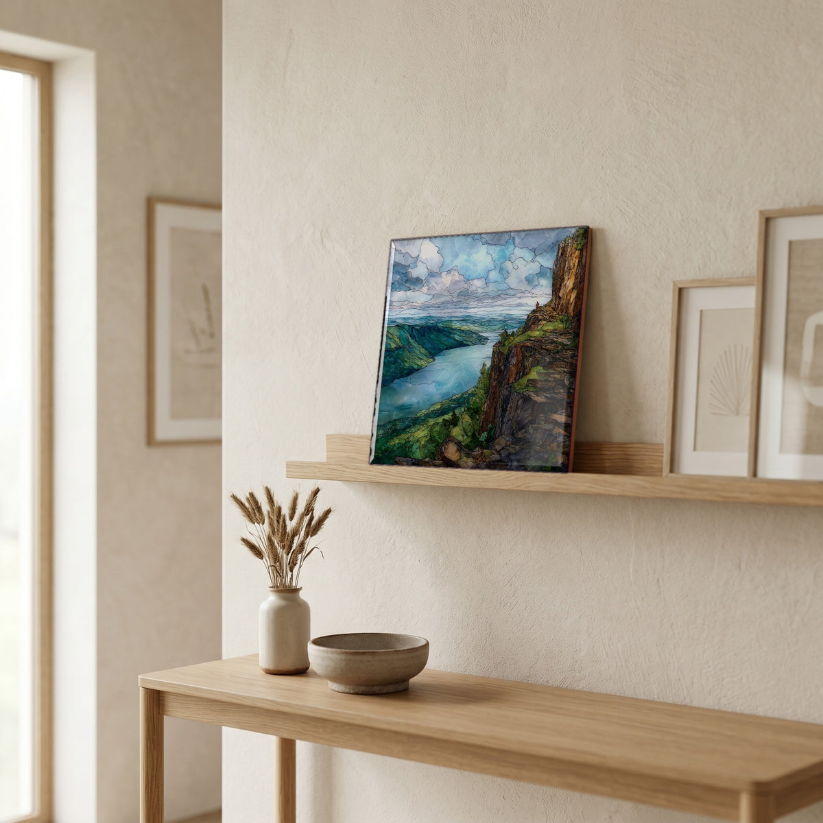 In the entryway, first thing you see.