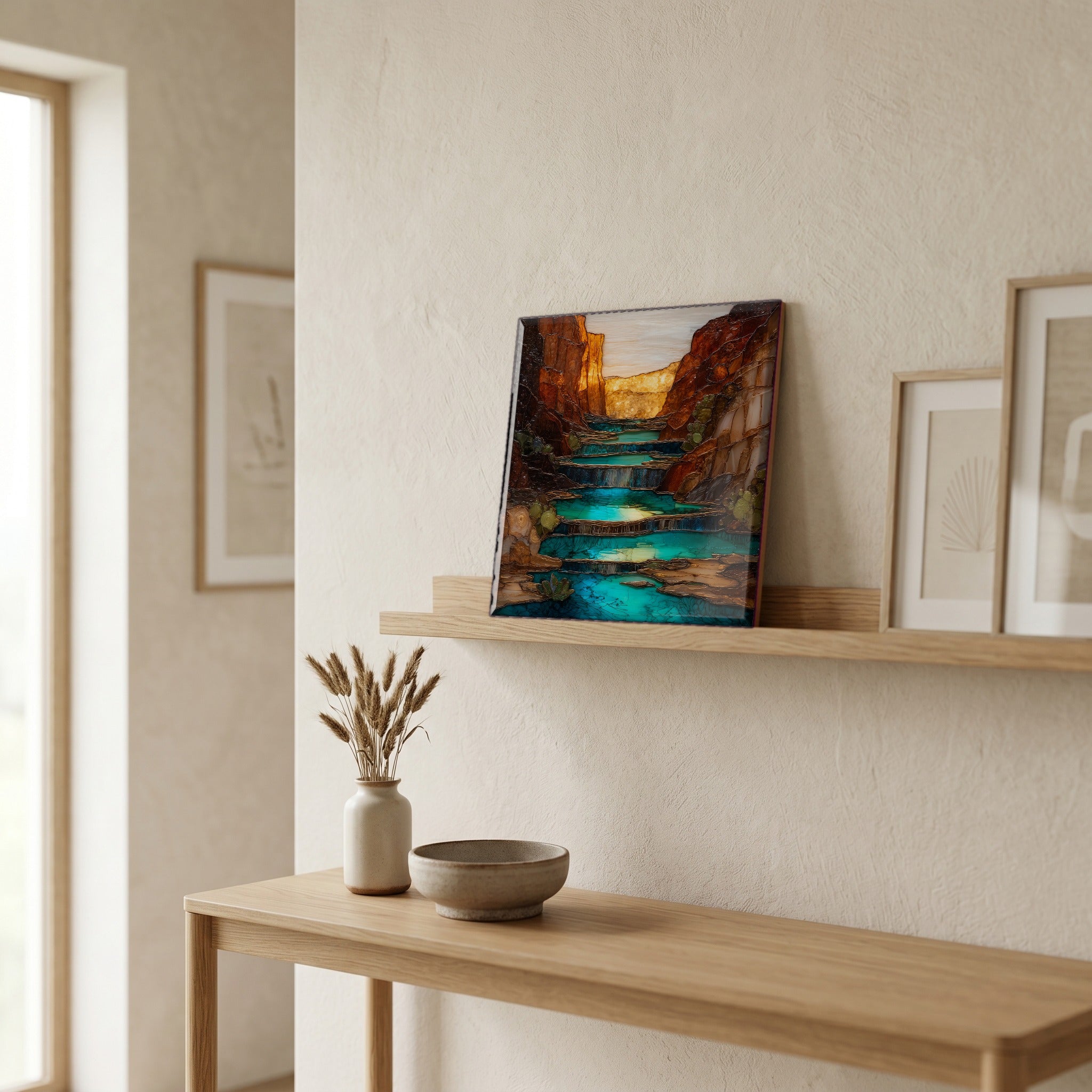 In the entryway, first thing you see.