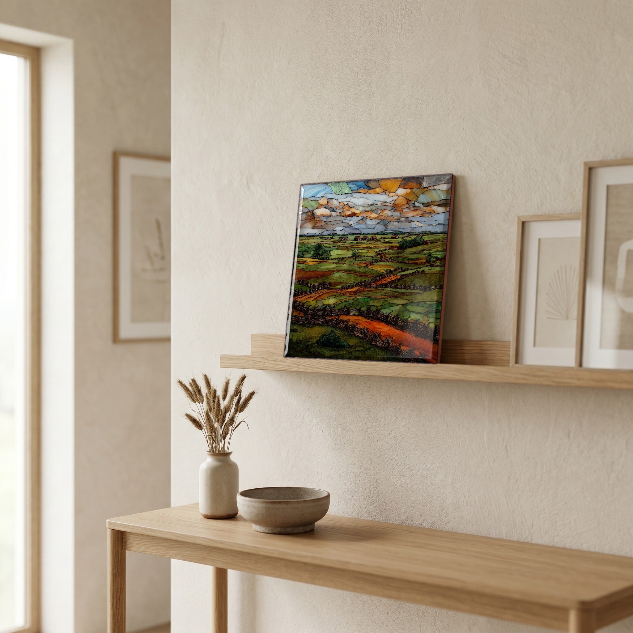In the entryway, first thing you see.