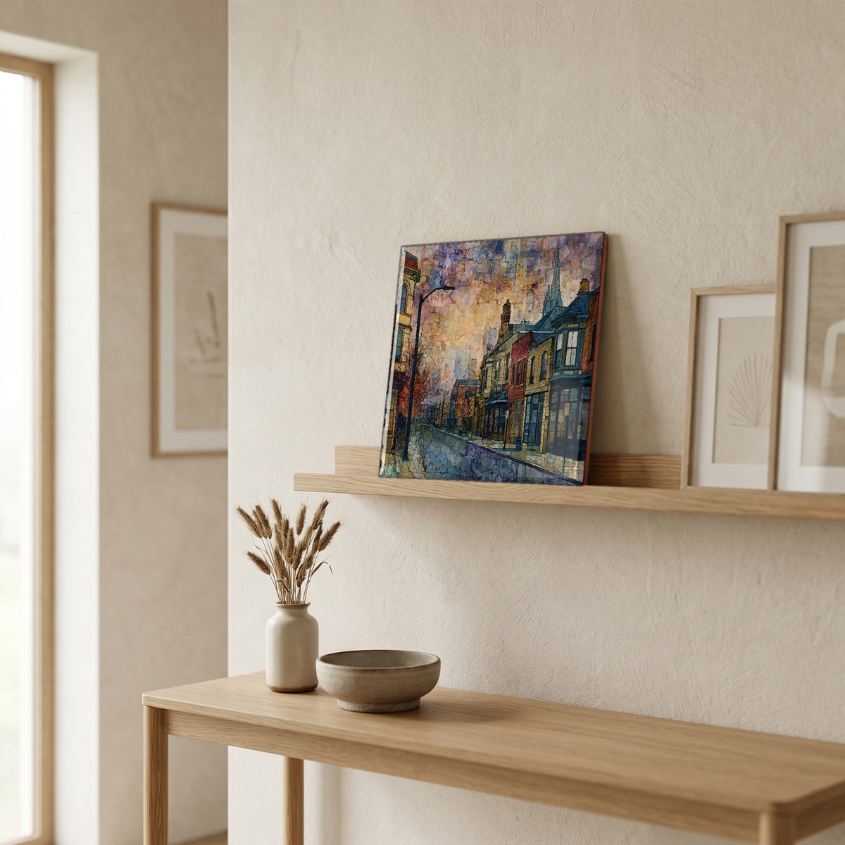 In the entryway, first thing you see.