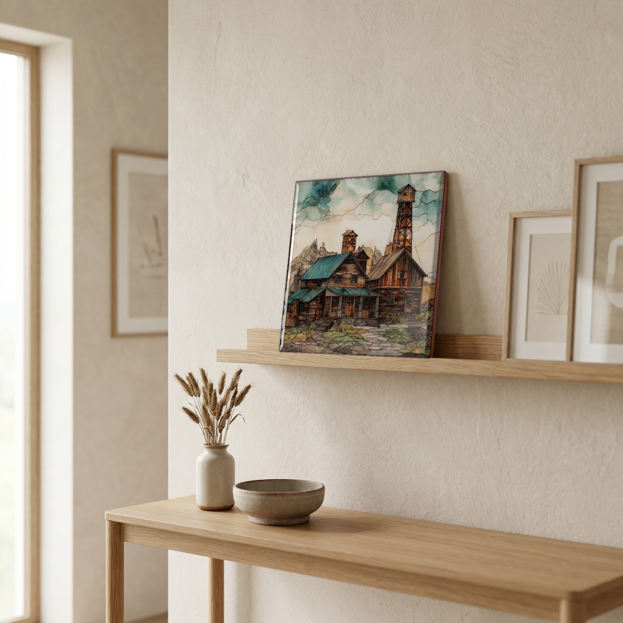 In the entryway, first thing you see.