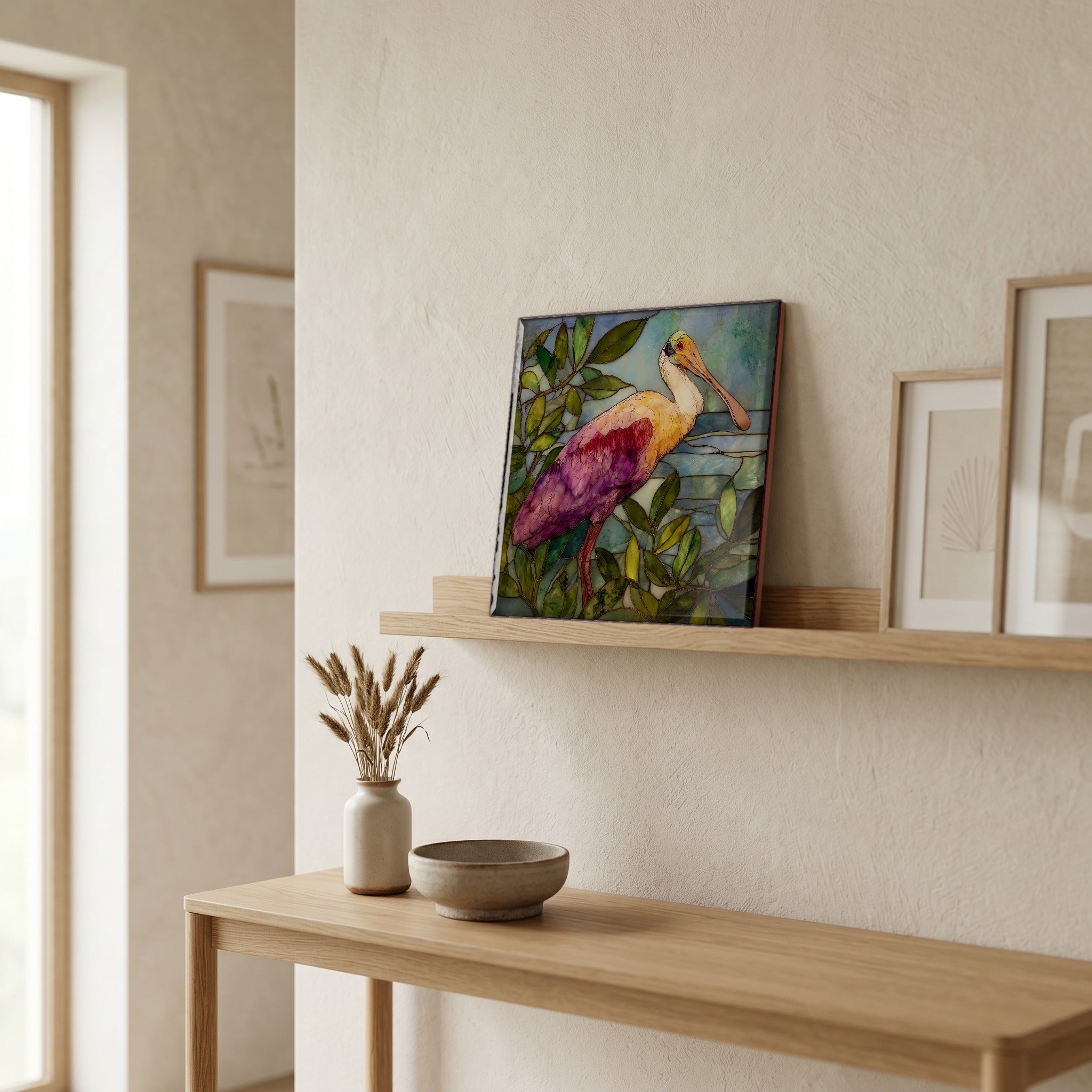 In the entryway, first thing you see.