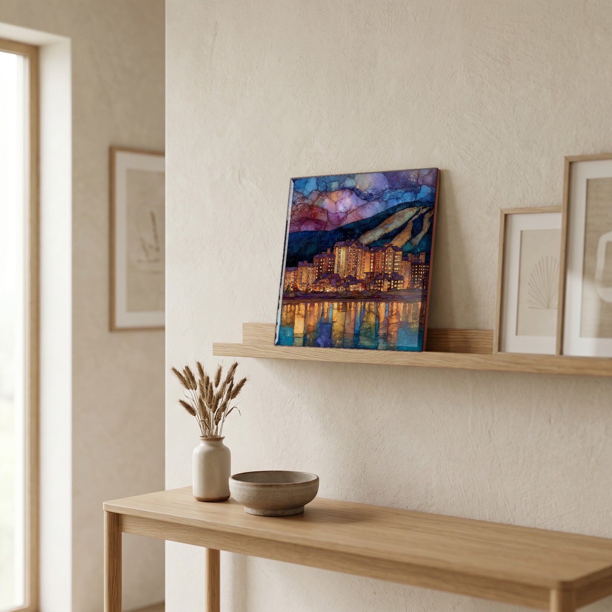 In the entryway, first thing you see.