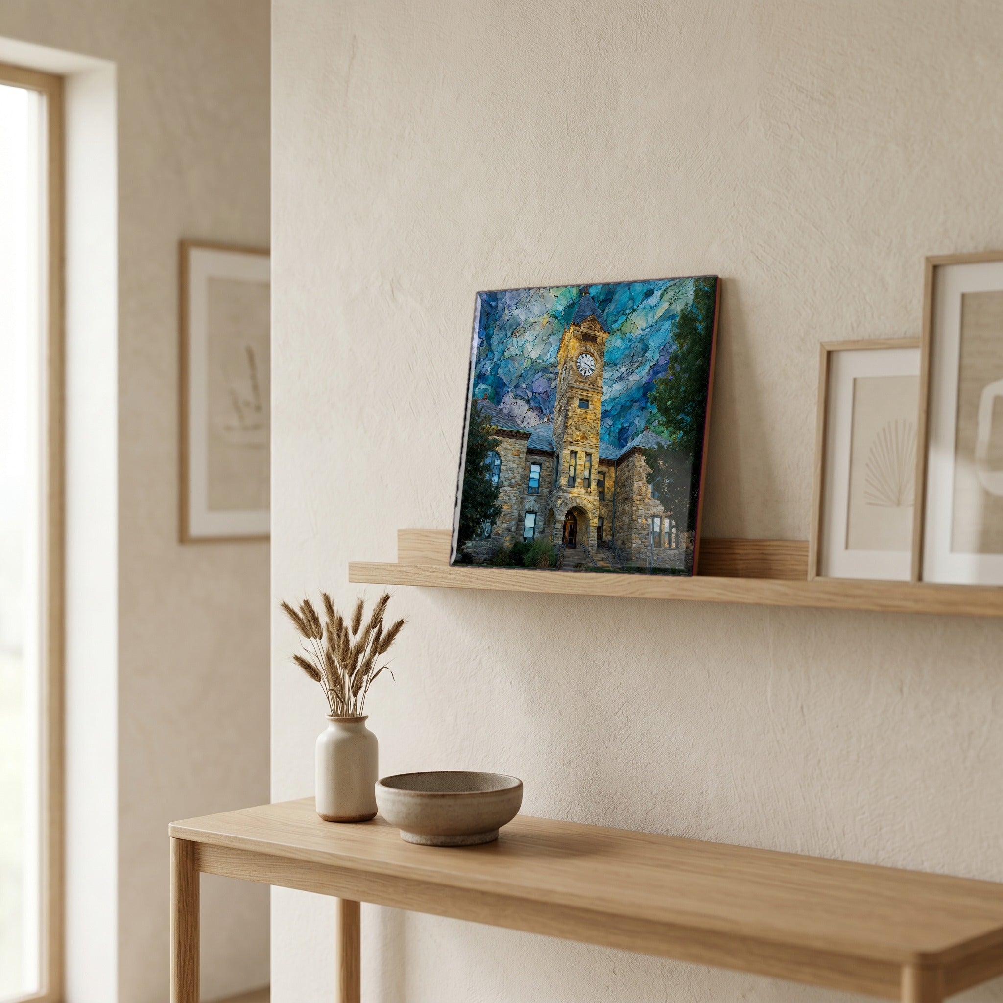 In the entryway, first thing you see.