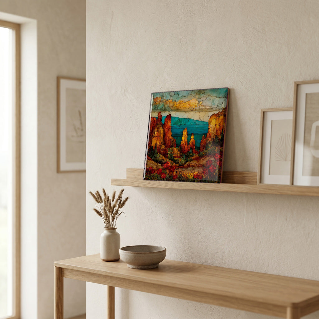 On a picture ledge, where the light comes in.