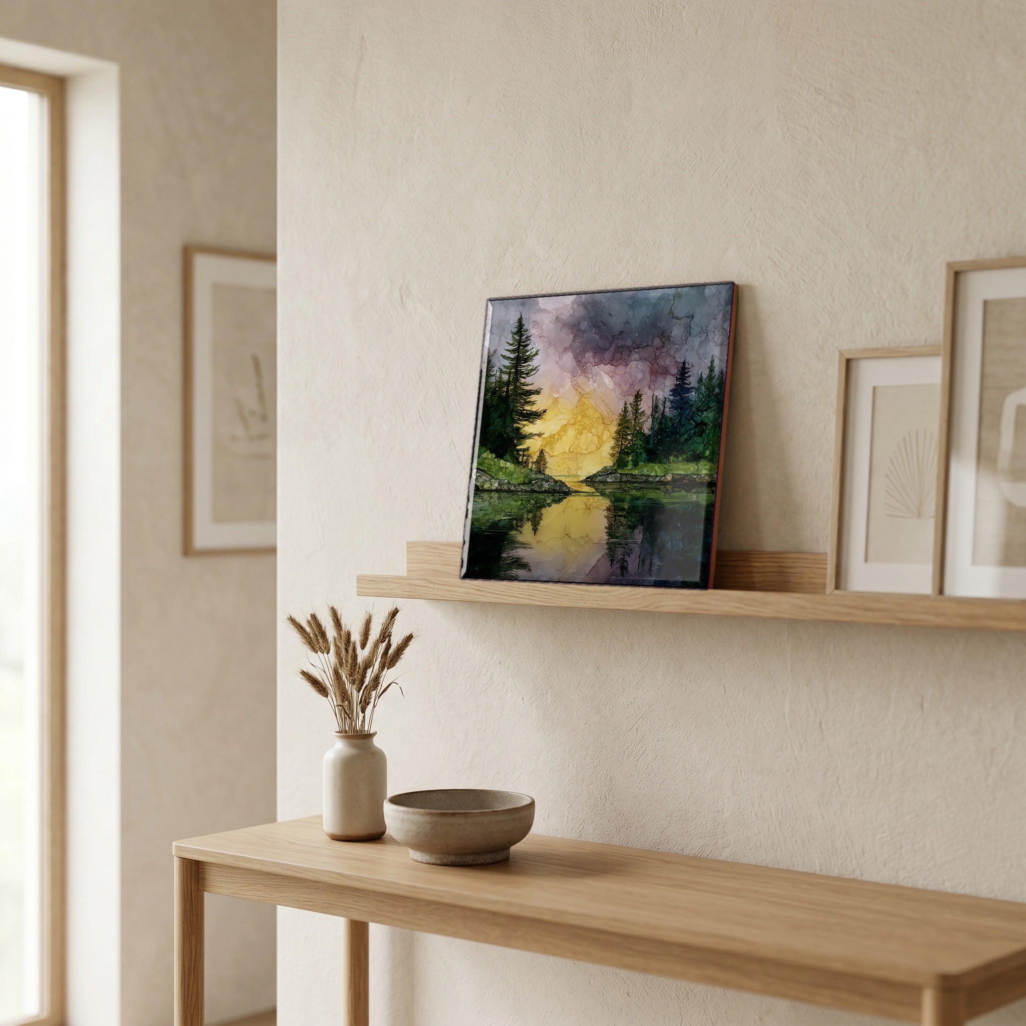 In the entryway, first thing you see.