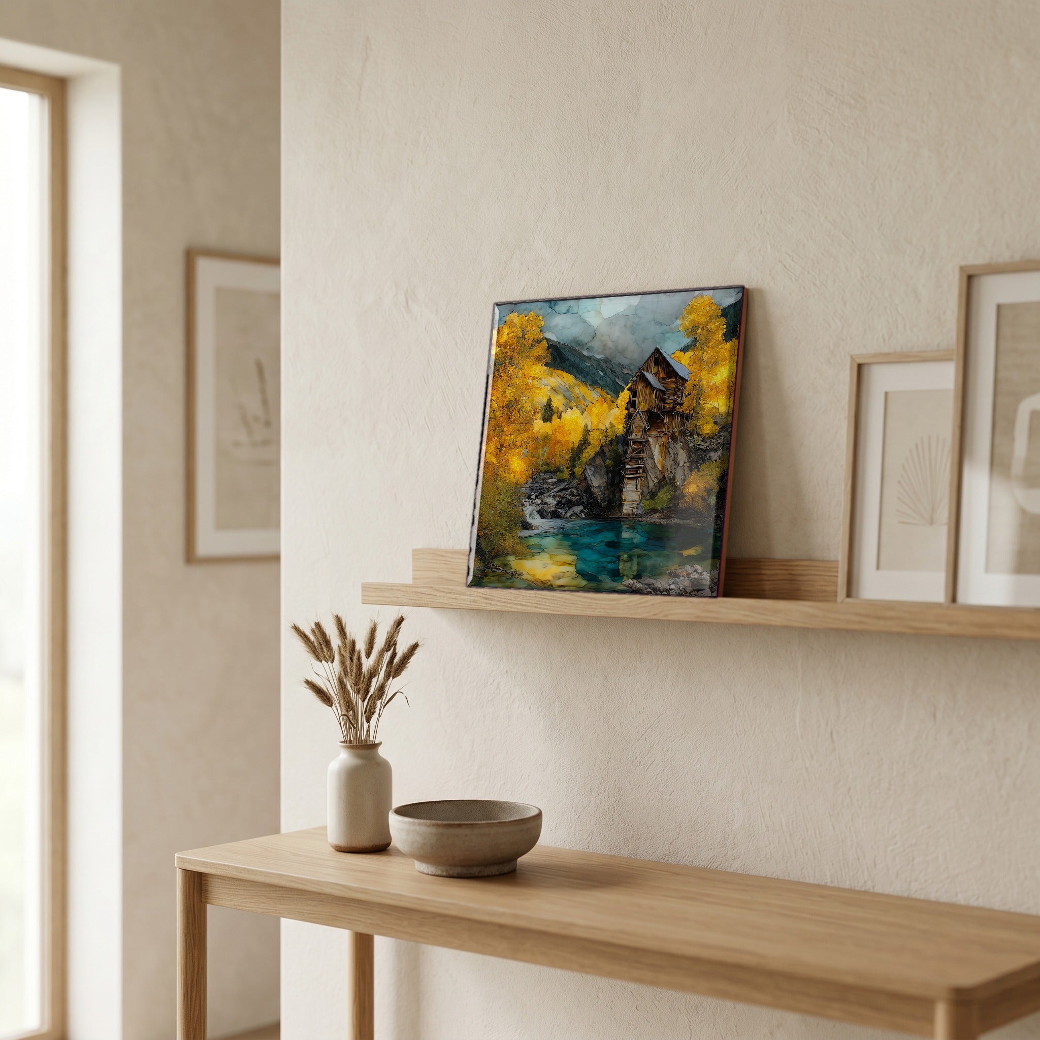 In the entryway, first thing you see.