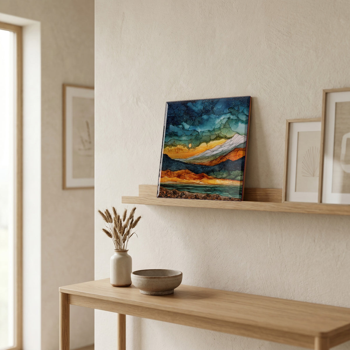 In the entryway, first thing you see.