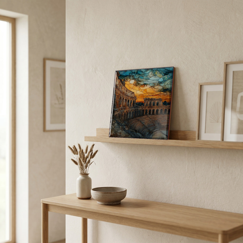 On a picture ledge, where the light comes in.