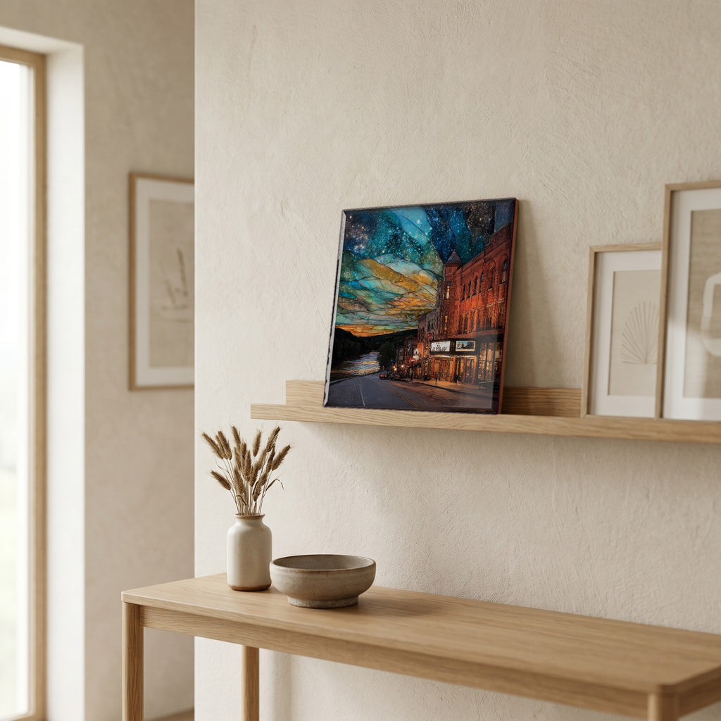 In the entryway, first thing you see.
