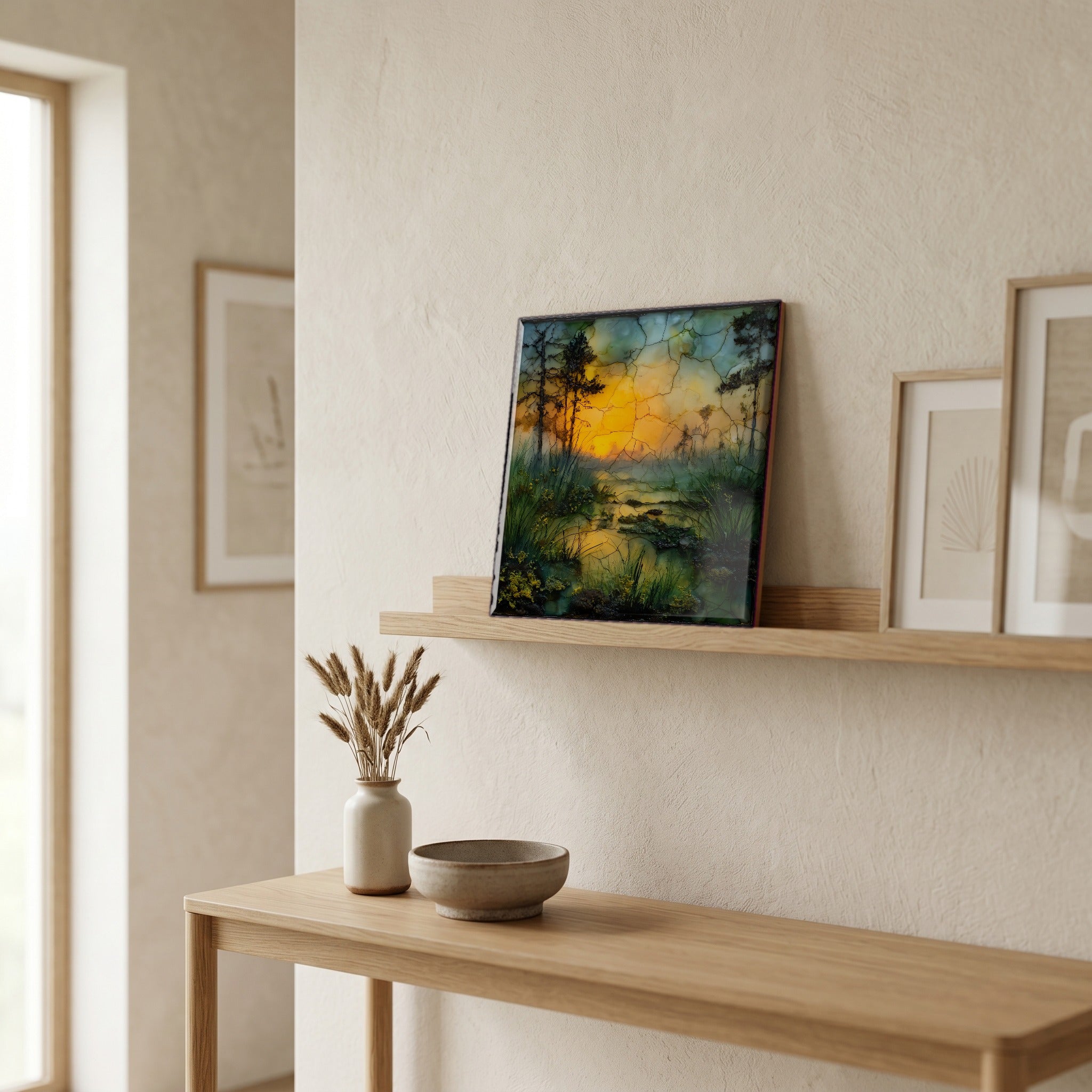 In the entryway, first thing you see.