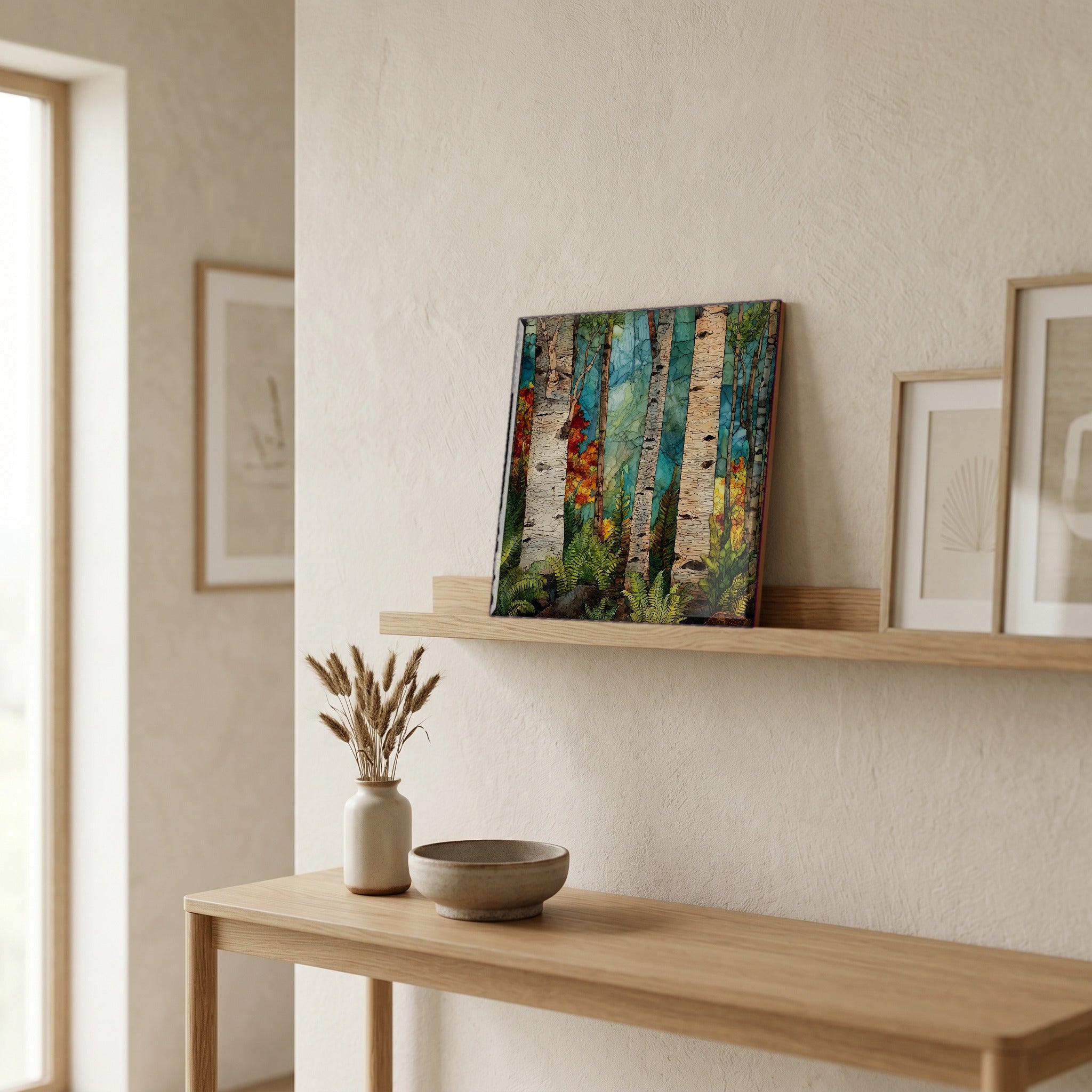 In the entryway, first thing you see.