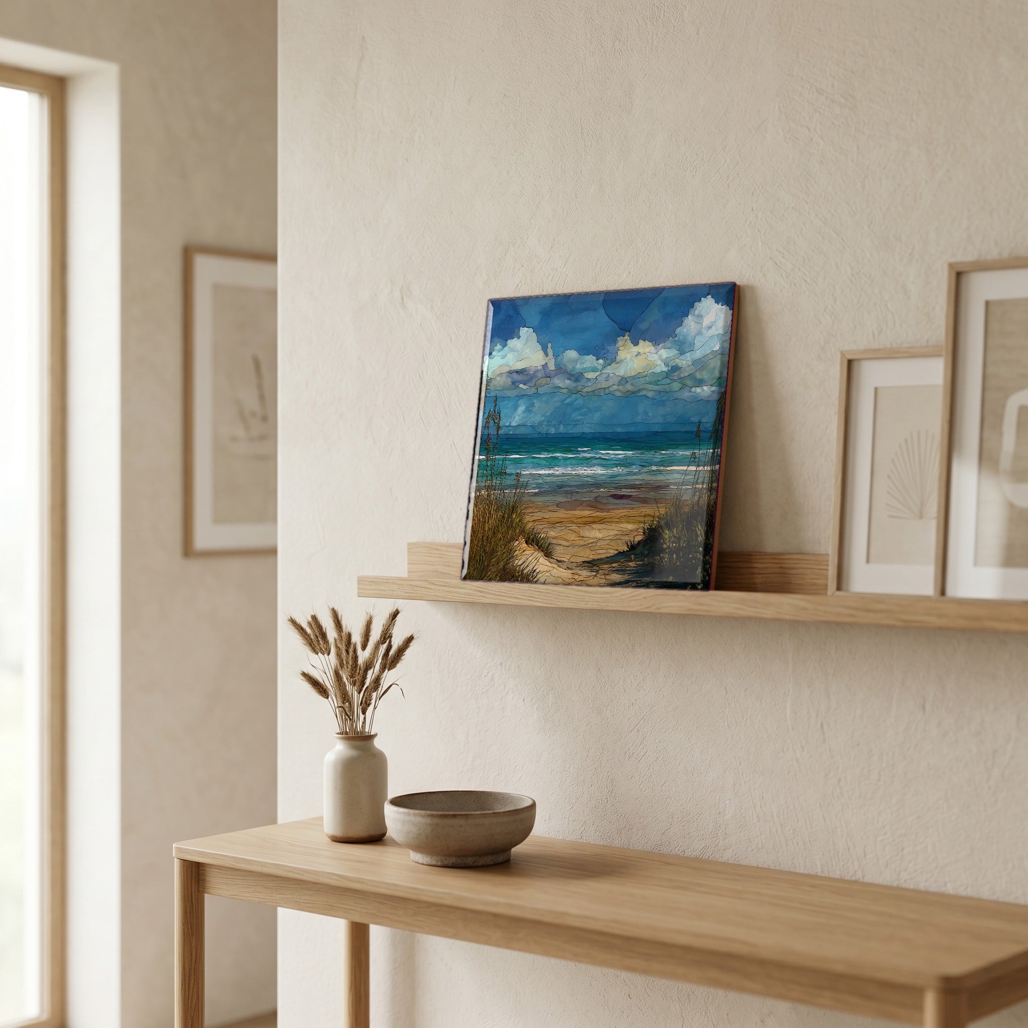 In the entryway, first thing you see.