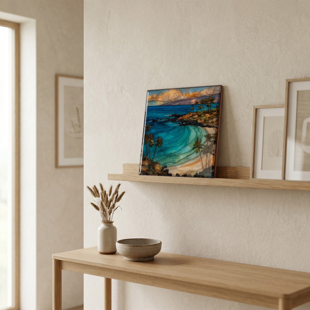 On a picture ledge, where the light comes in.