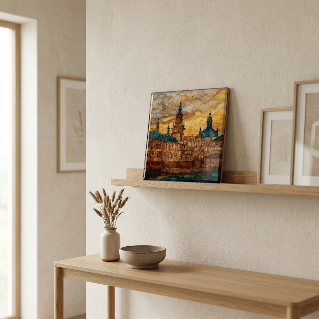 On a picture ledge, where the light comes in.