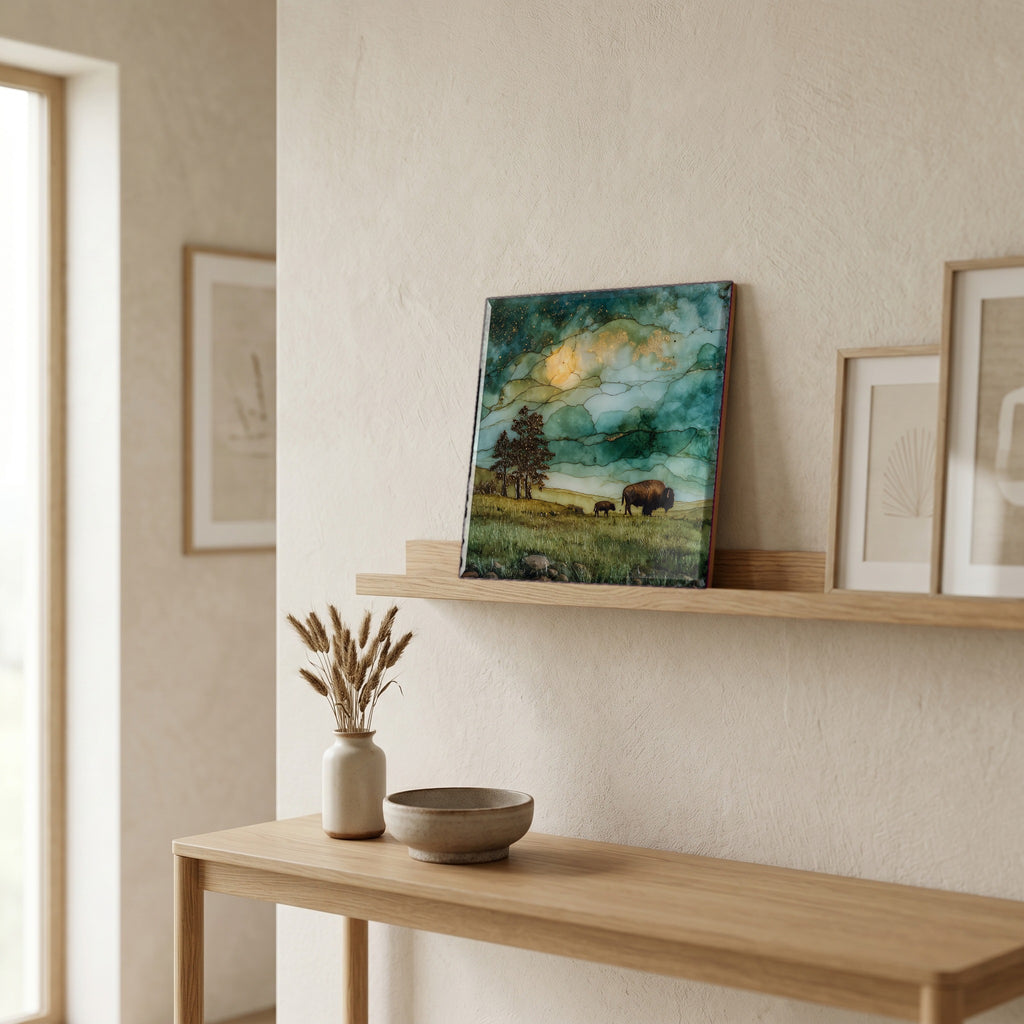 In the entryway, first thing you see.