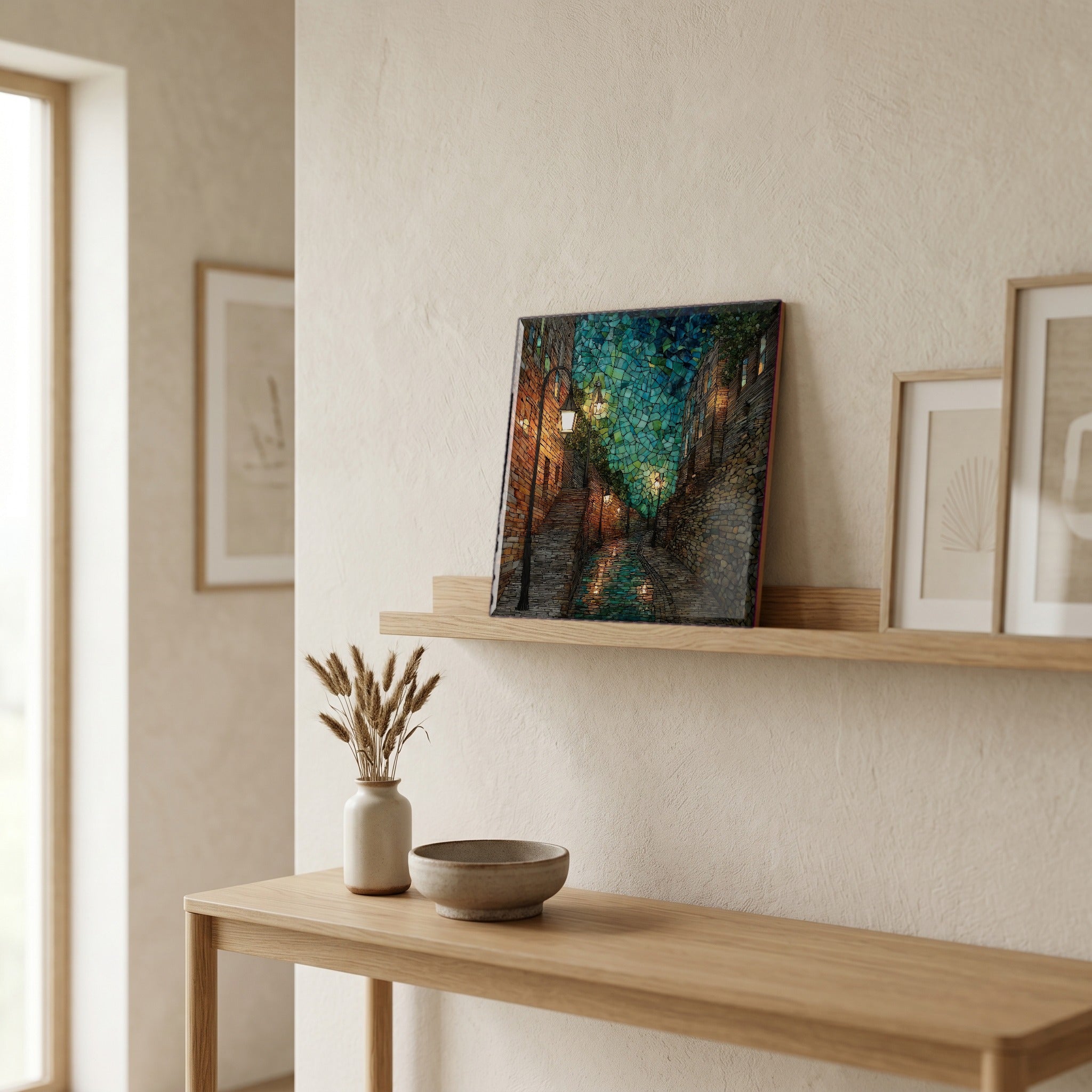 In the entryway, first thing you see.