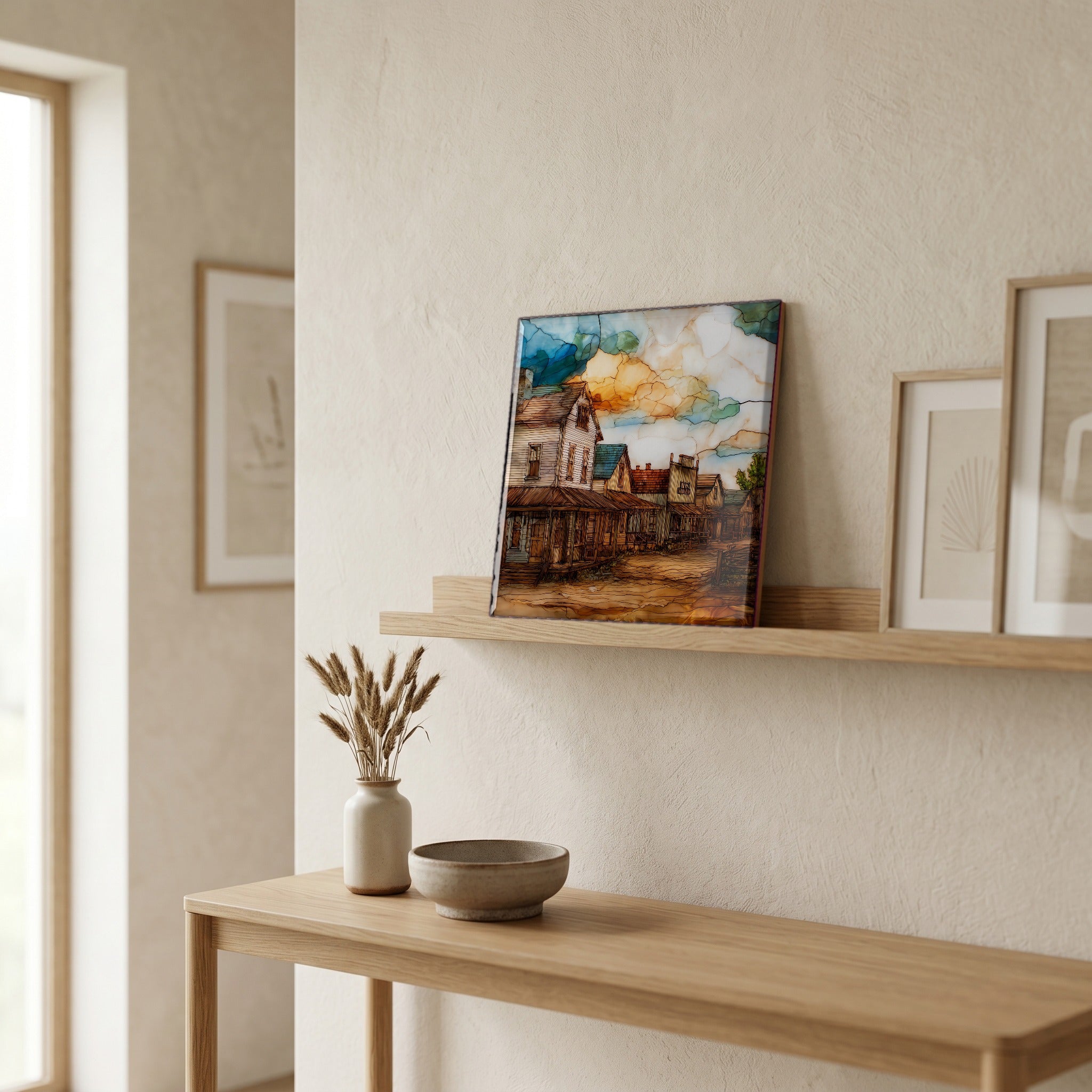 In the entryway, first thing you see.
