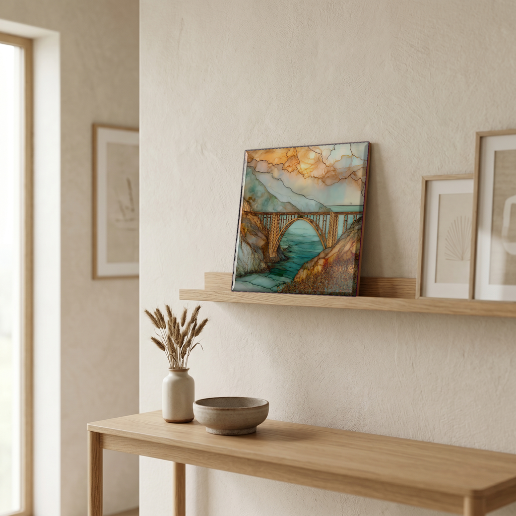 On a picture ledge, where the light comes in.