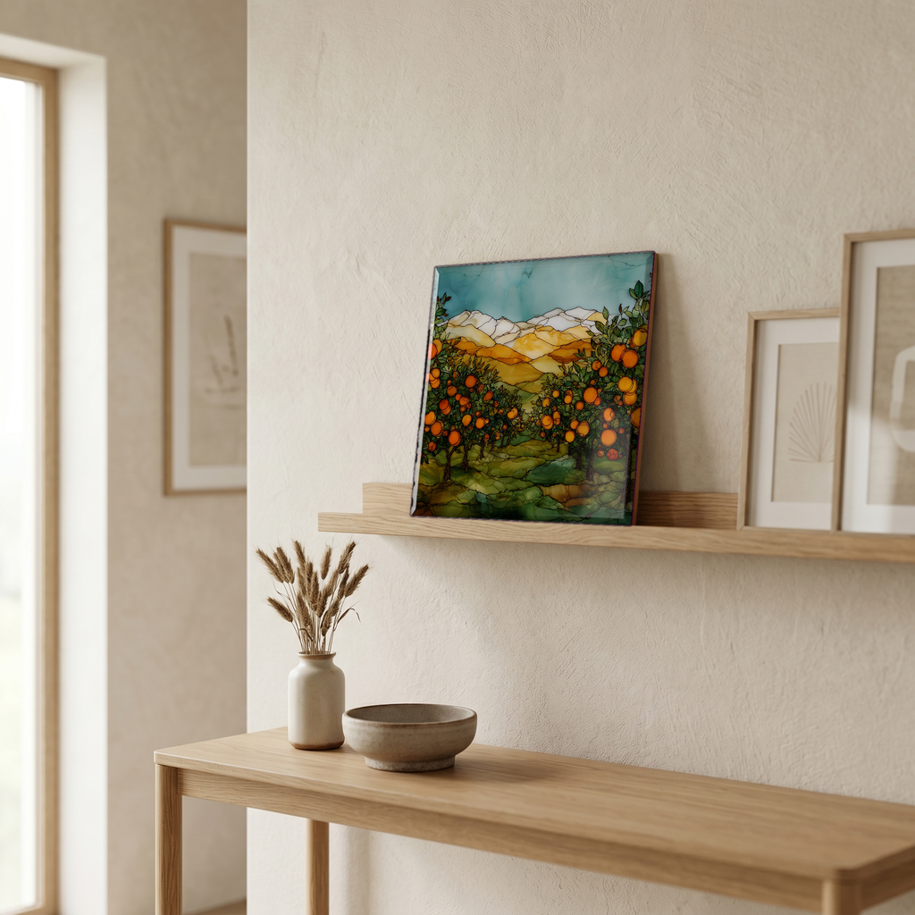 On a picture ledge, where the light comes in.