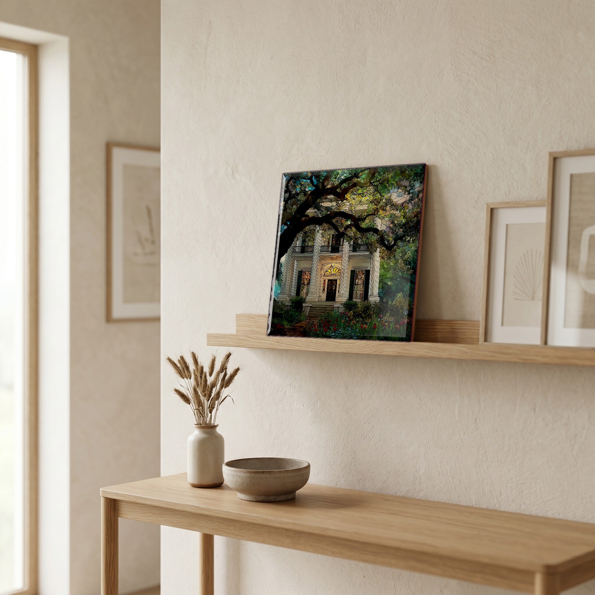 In the entryway, first thing you see.