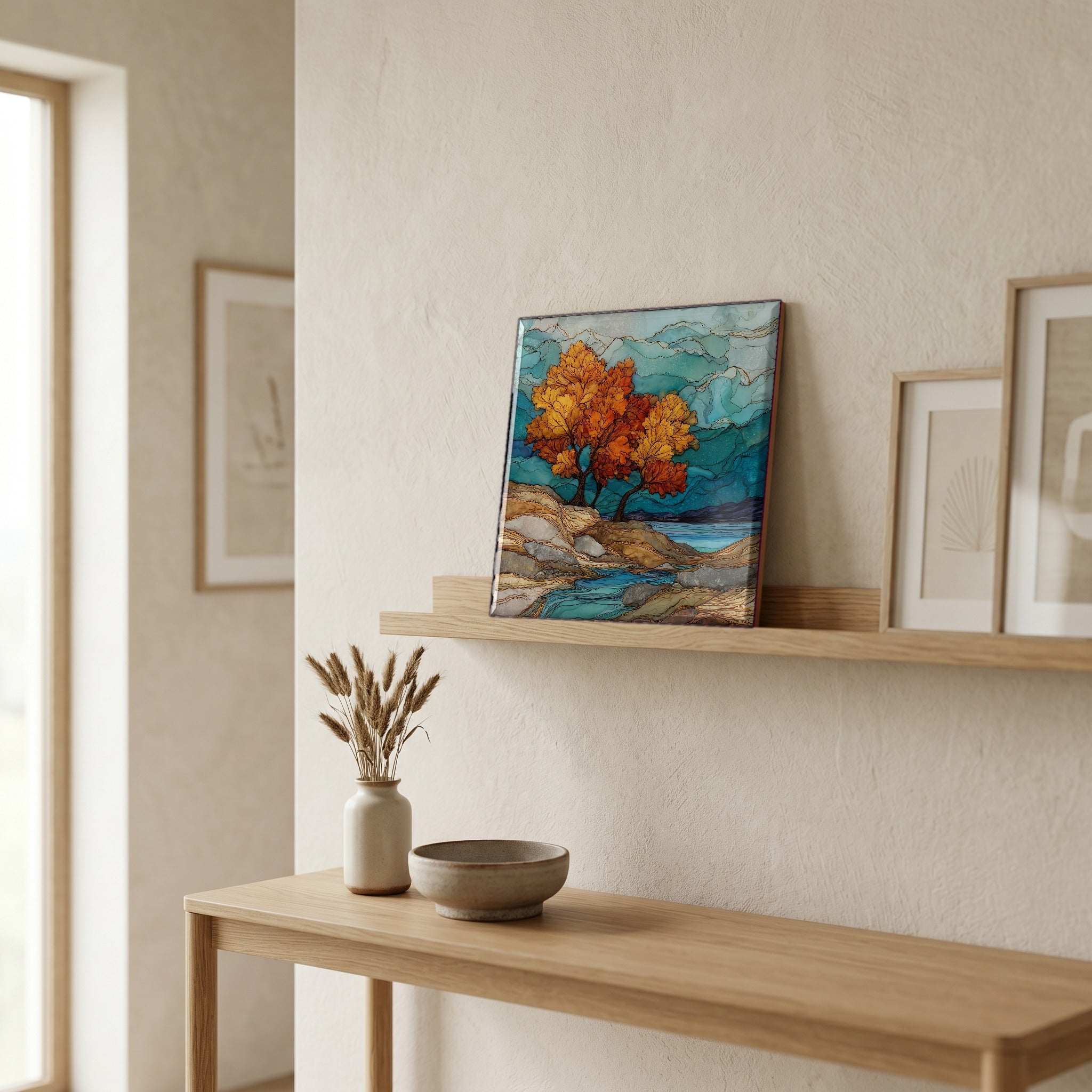 In the entryway, first thing you see.