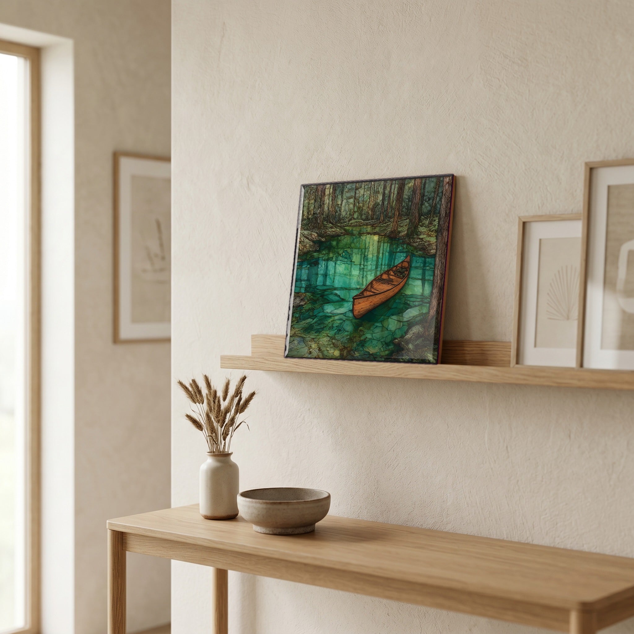In the entryway, first thing you see.