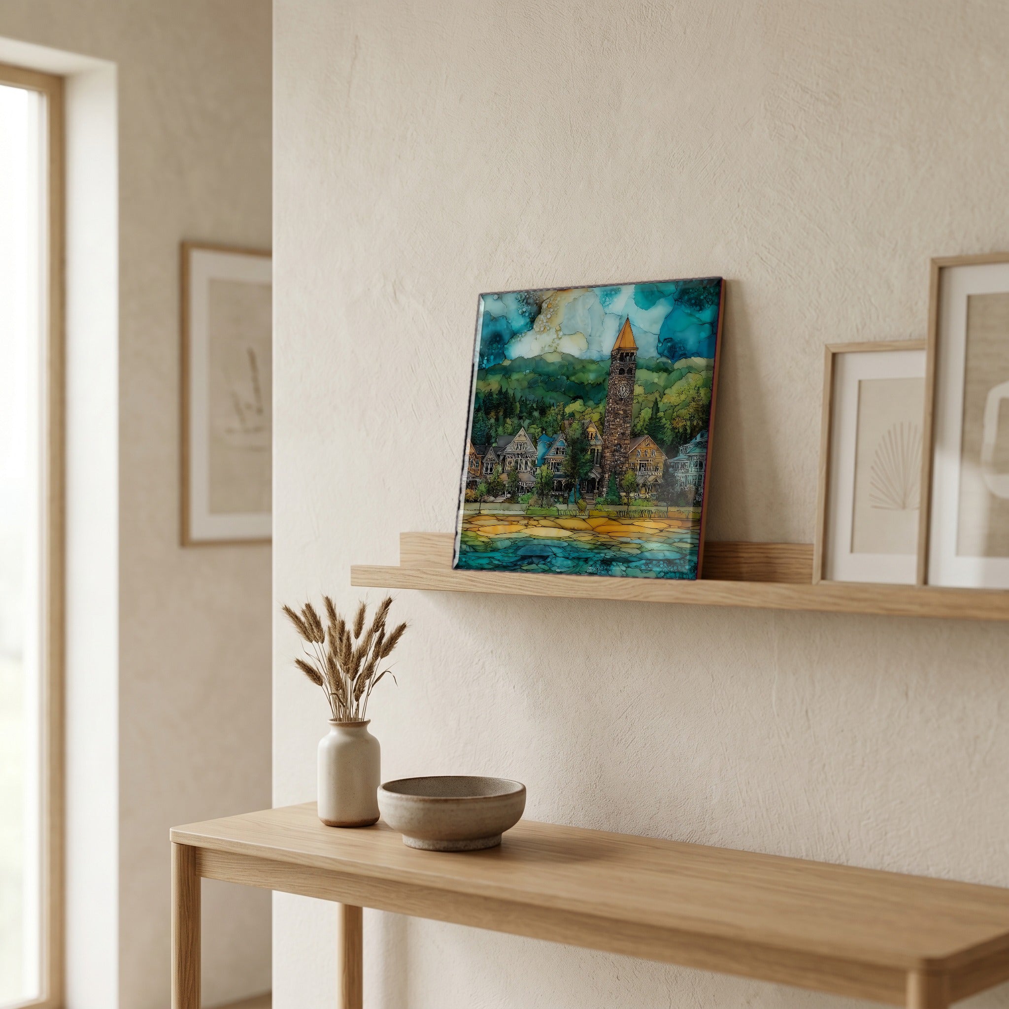 In the entryway, first thing you see.