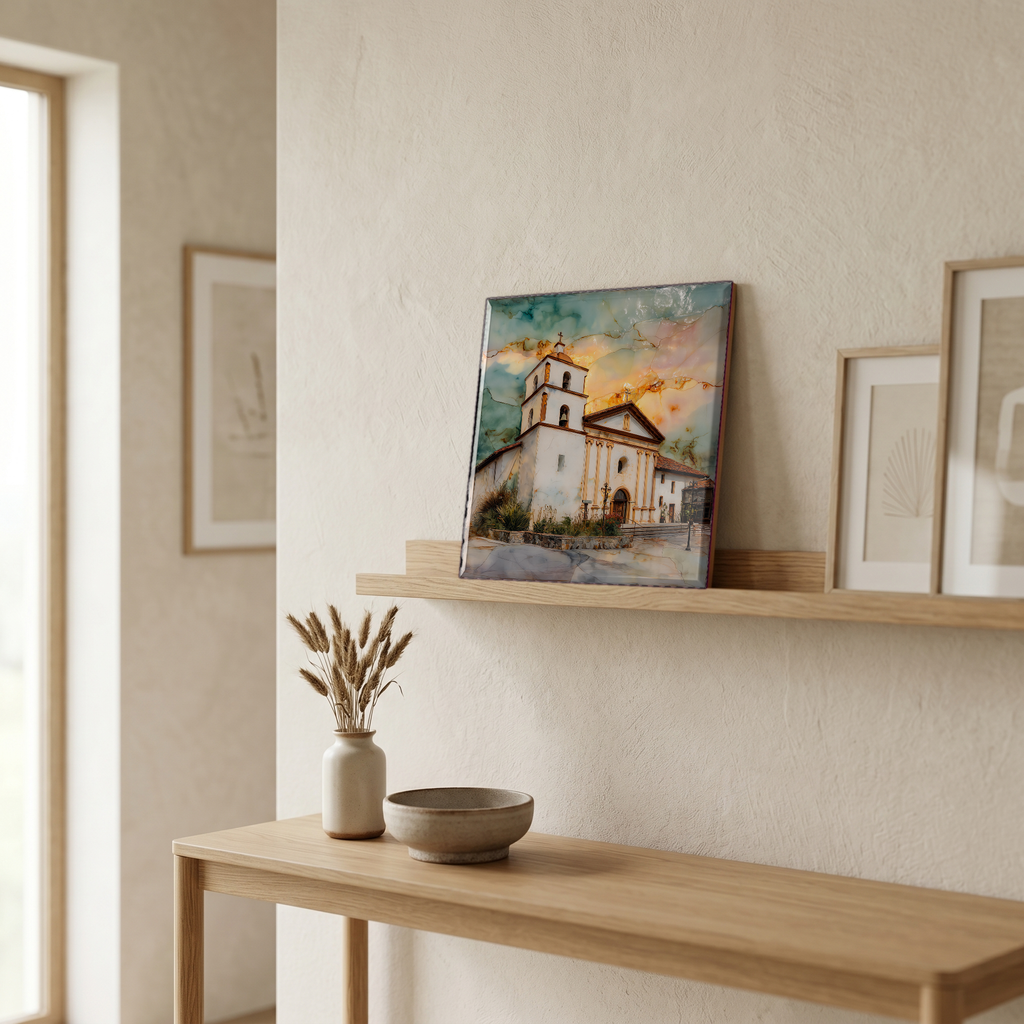 On a picture ledge, where the light comes in.