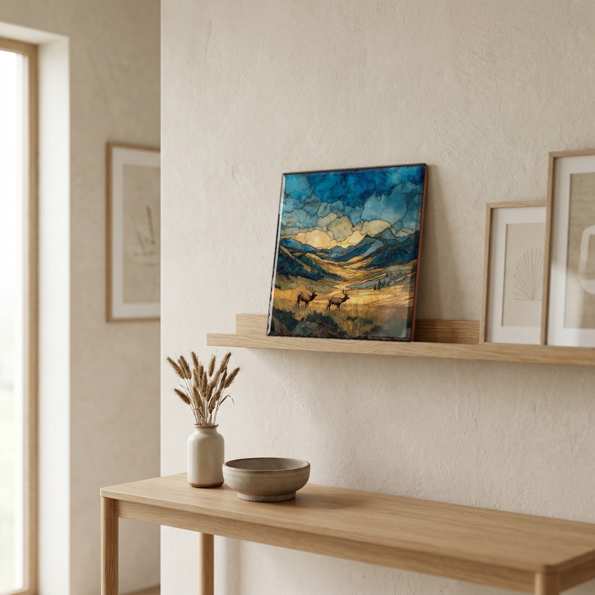 In the entryway, first thing you see.