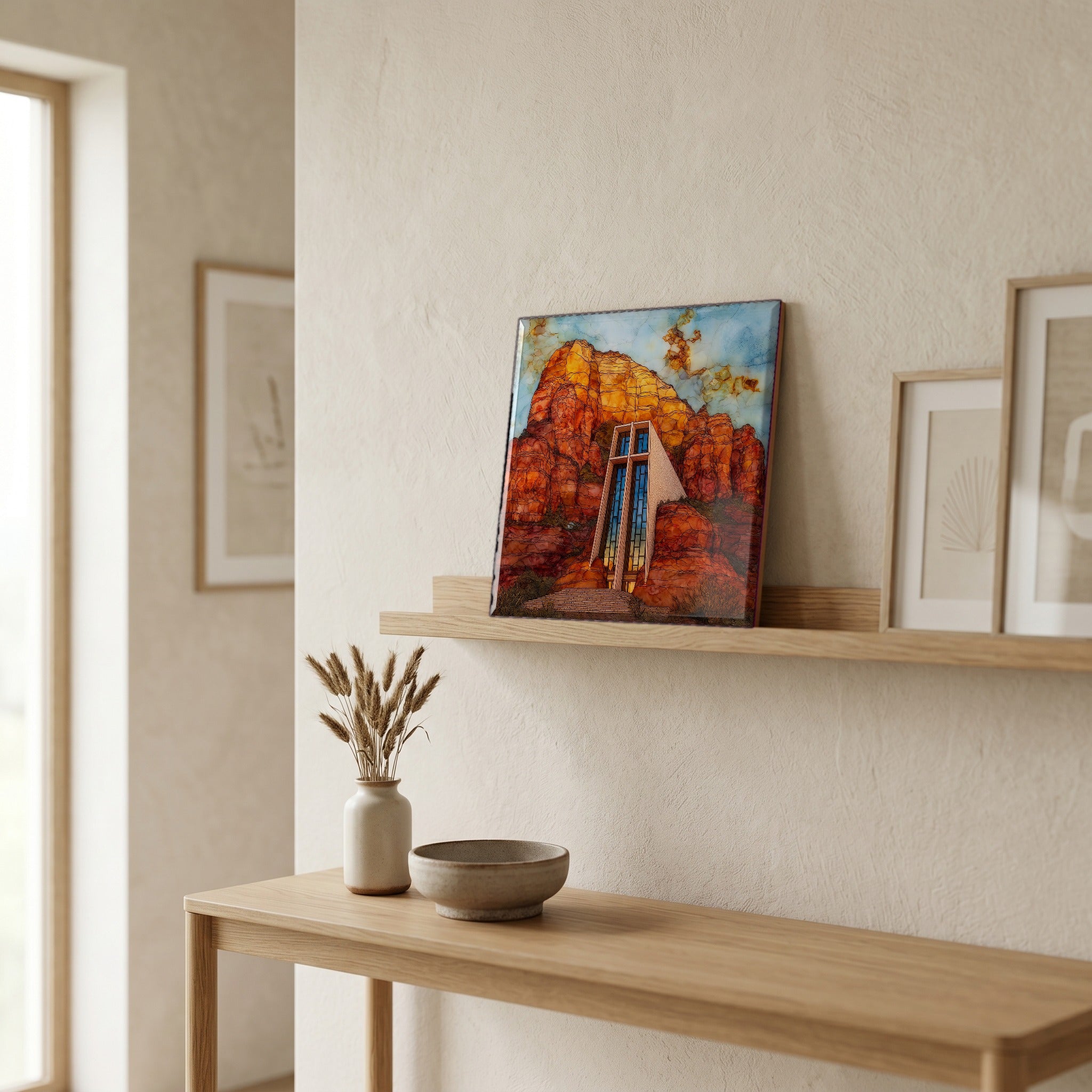 In the entryway, first thing you see.