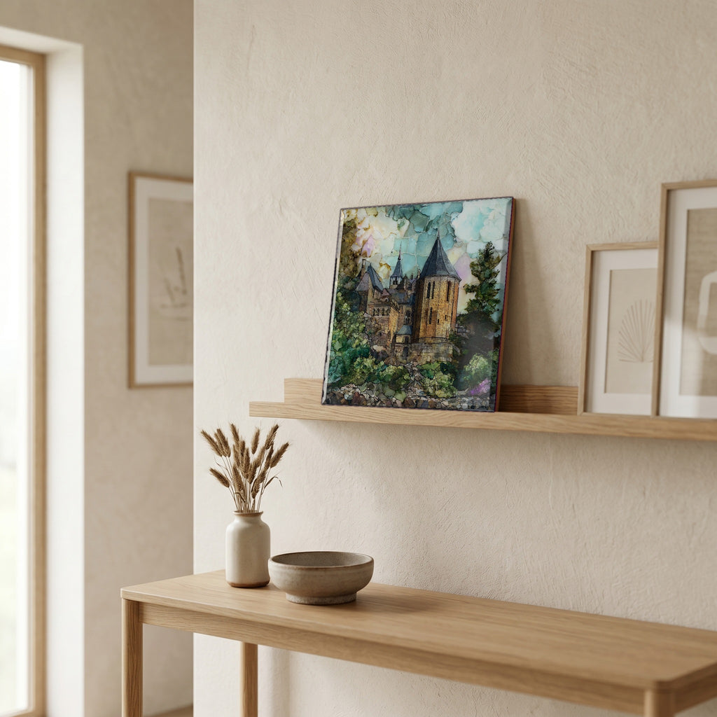 On a picture ledge, where the light comes in.