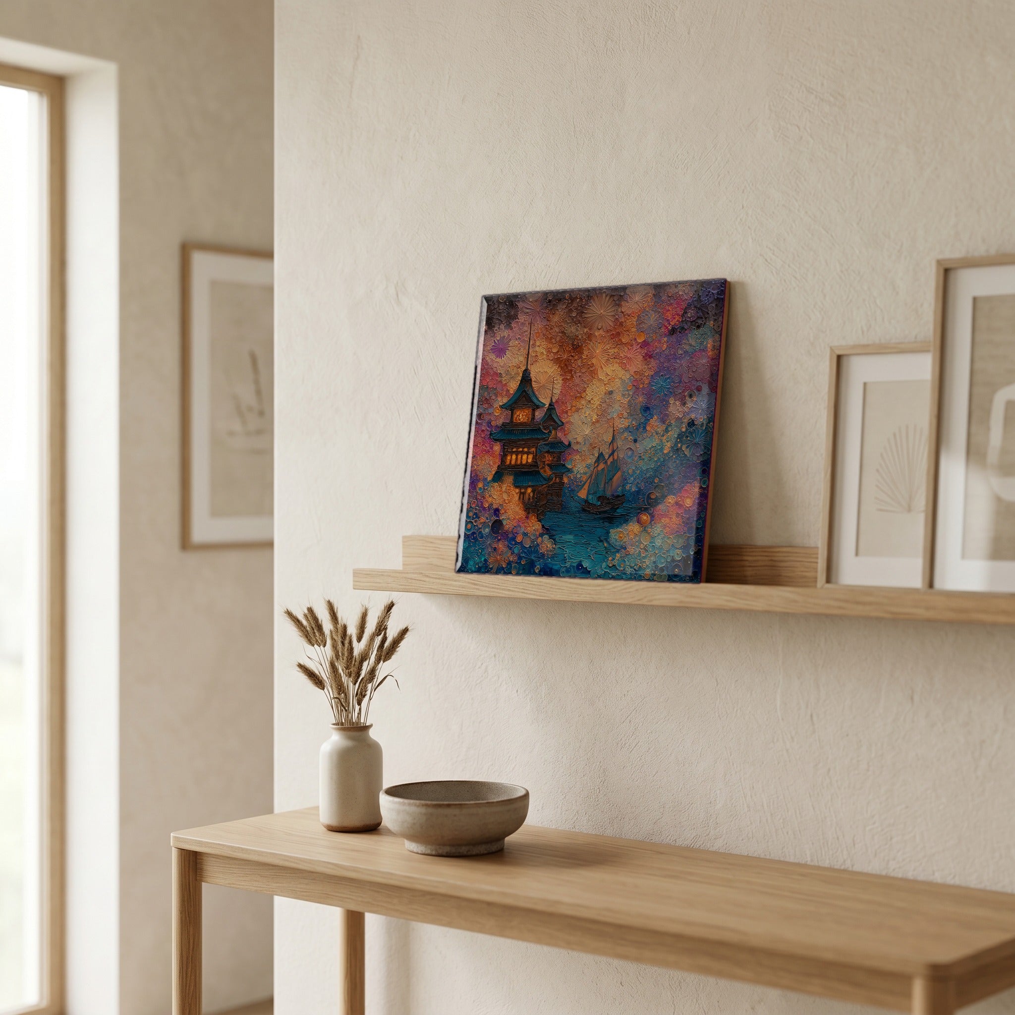 In the entryway, first thing you see.