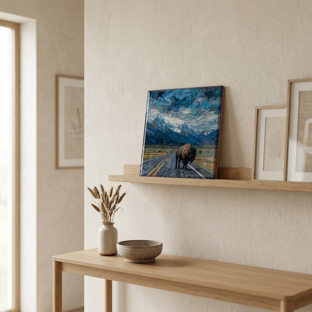 In the entryway, first thing you see.