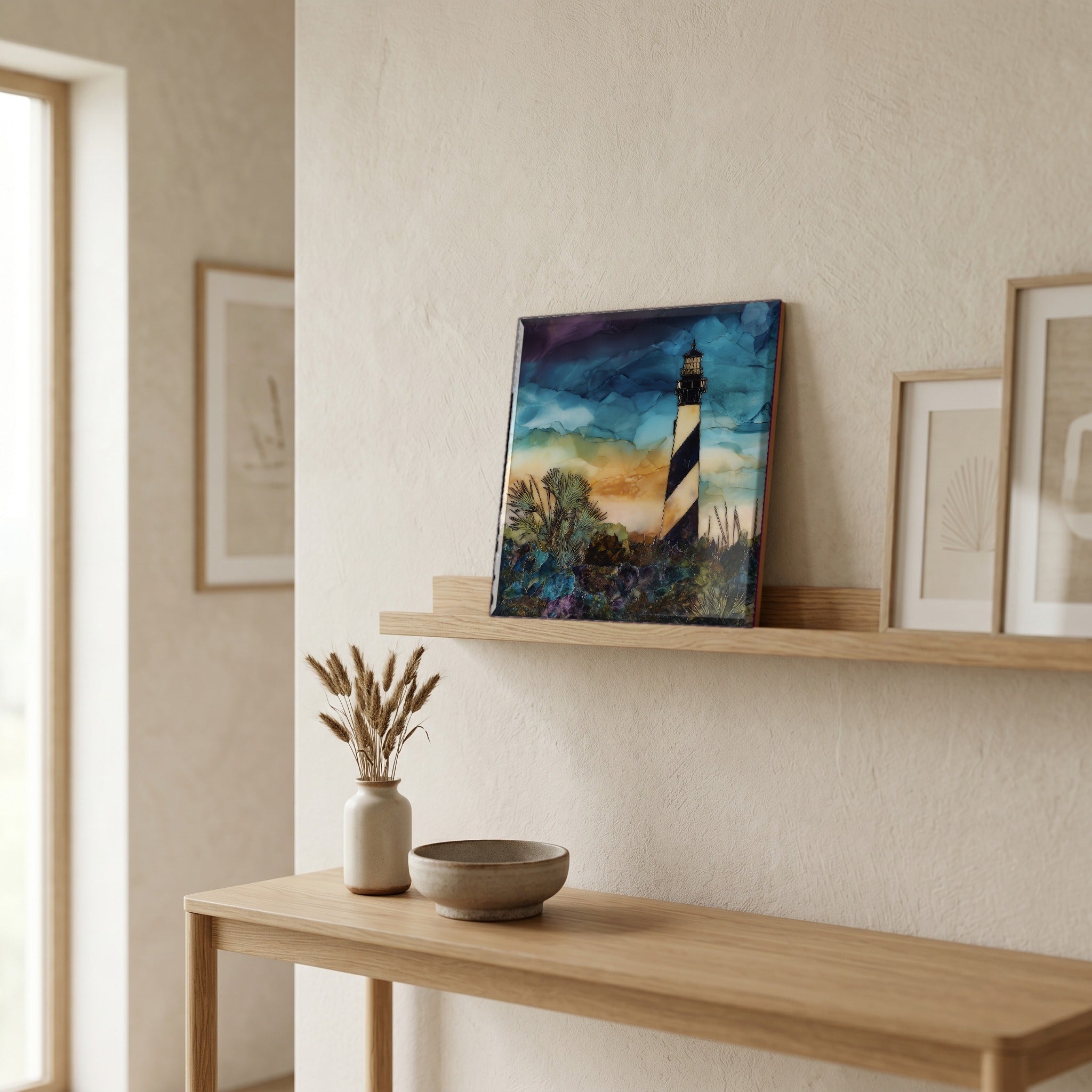 In the entryway, first thing you see.