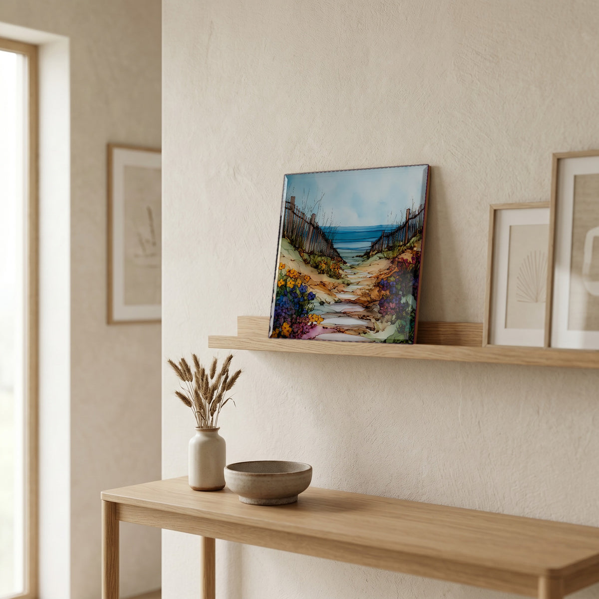 In the entryway, first thing you see.